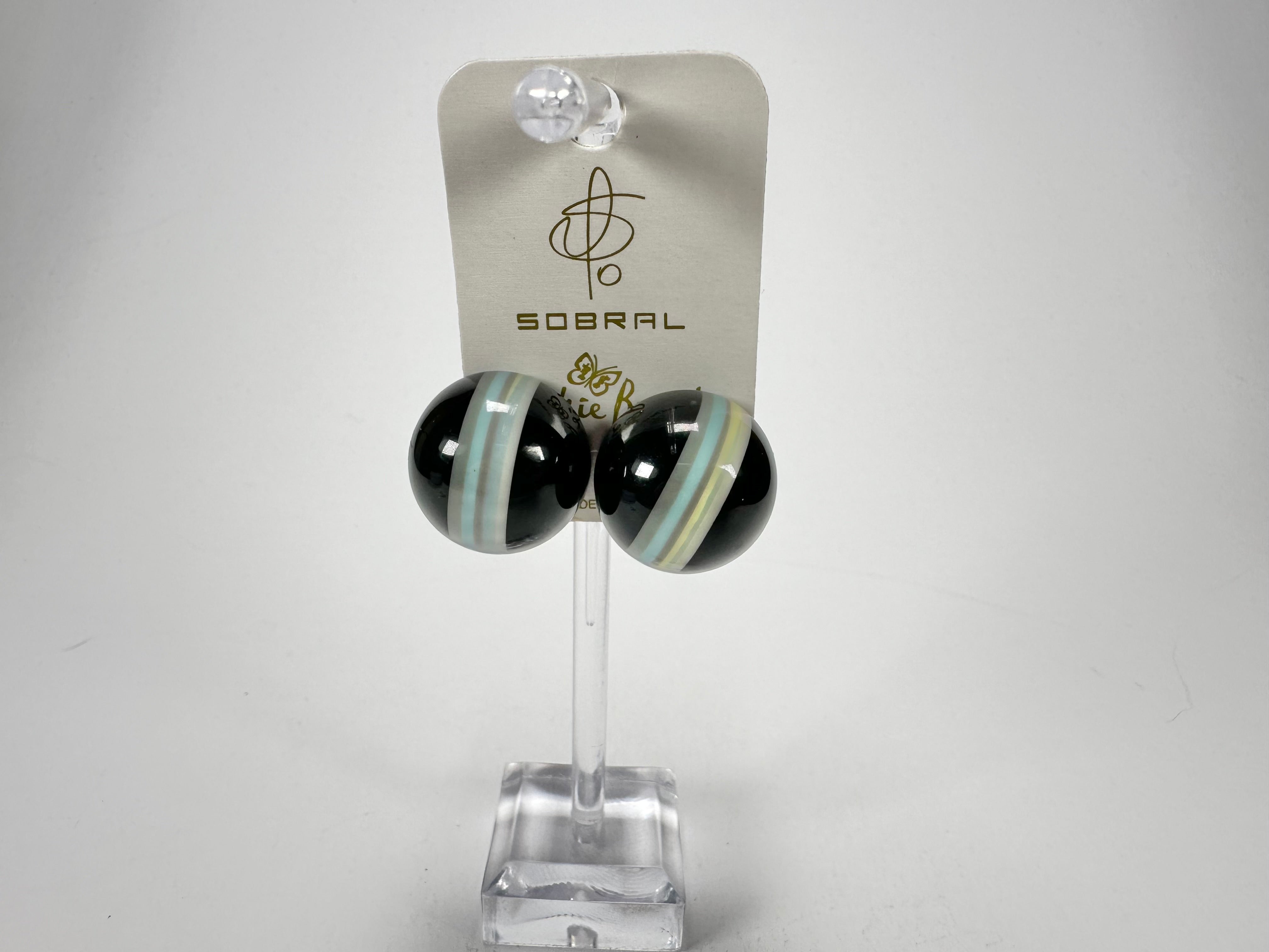 Jackie Brazil "Bar Code" Black Round Balls Clip On Resin Earrings ( E2236 )