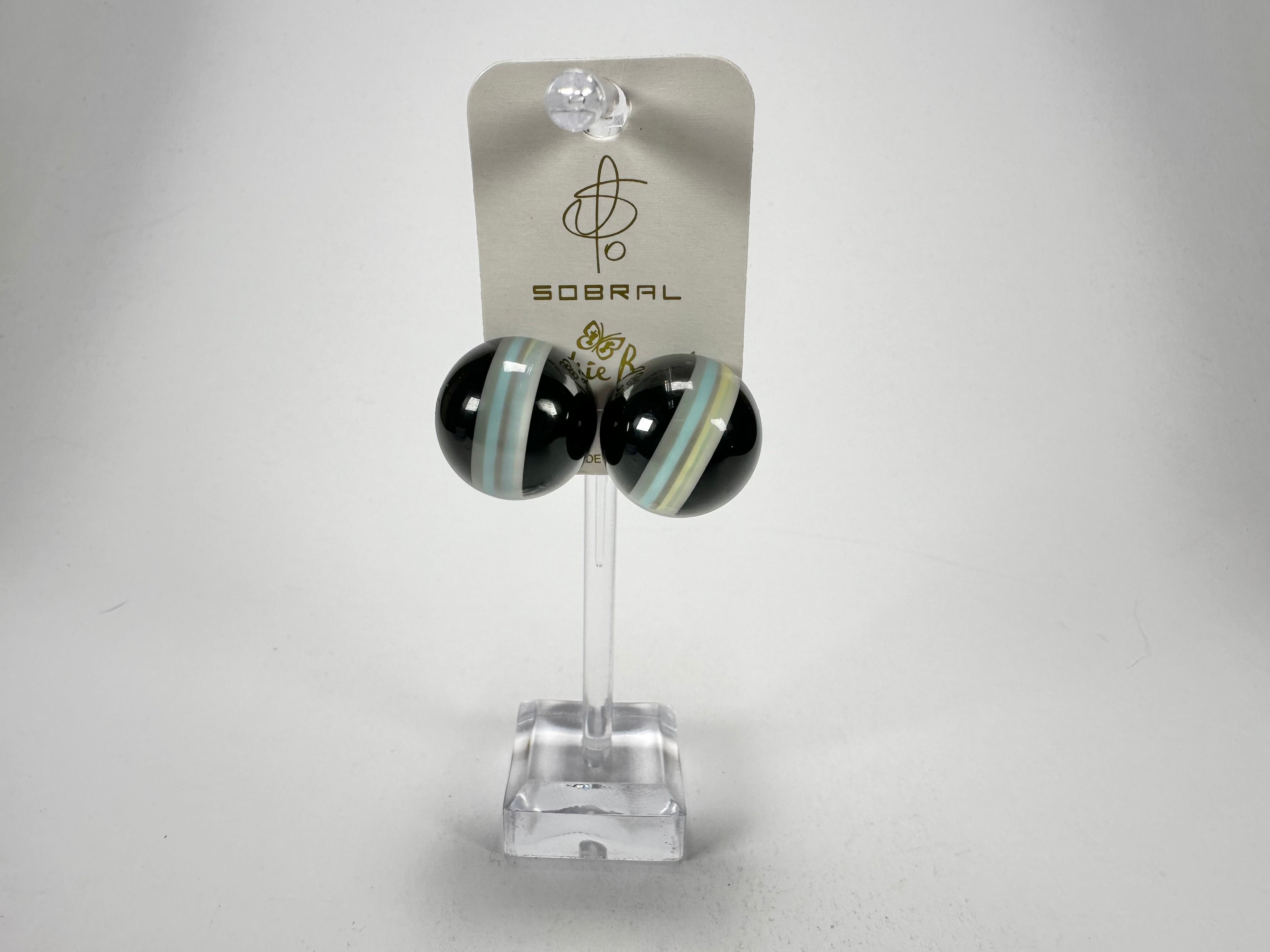 Jackie Brazil "Bar Code" Black Round Balls Clip On Resin Earrings ( E2236 )