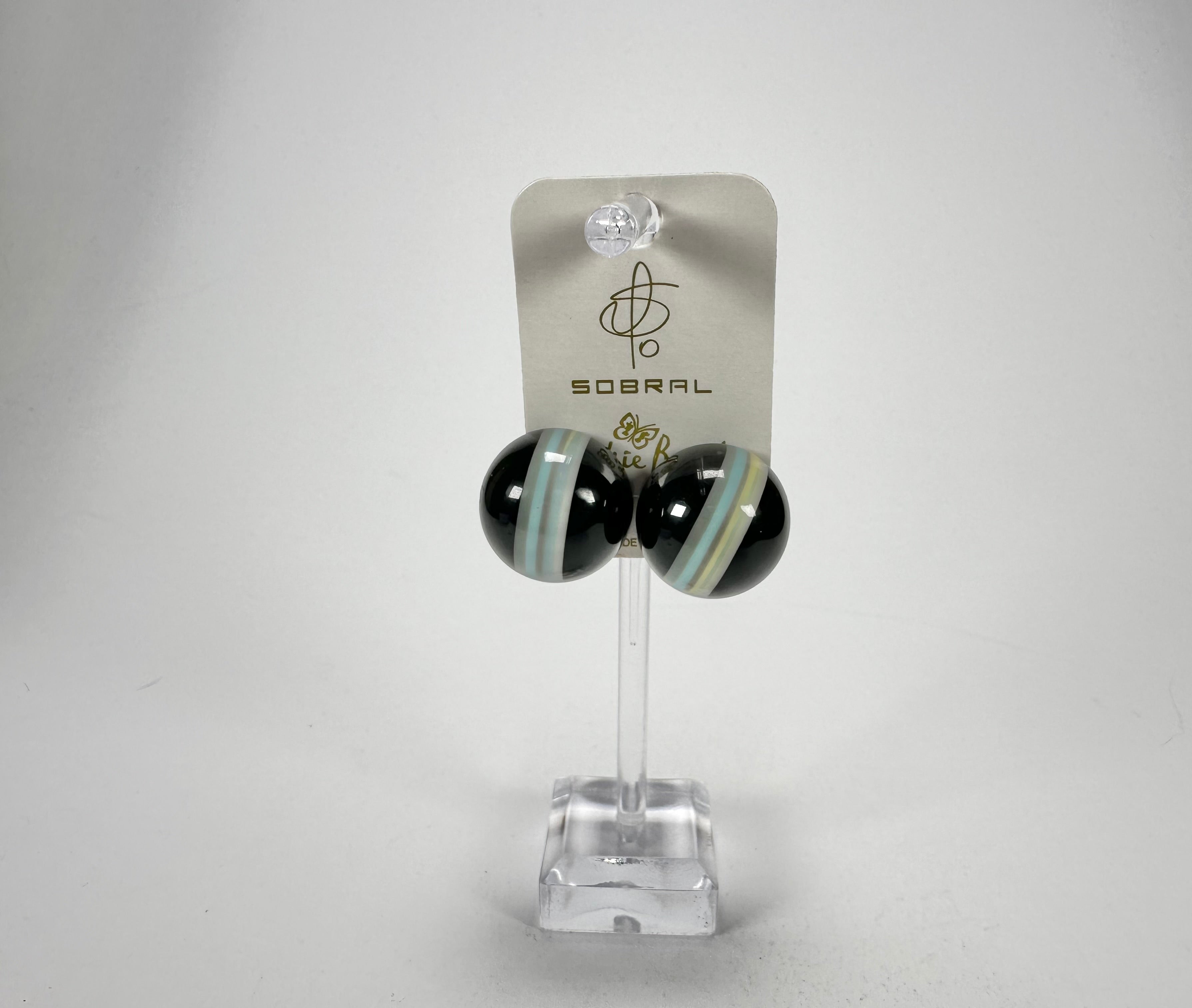 Jackie Brazil "Bar Code" Black Round Balls Clip On Resin Earrings ( E2236 )