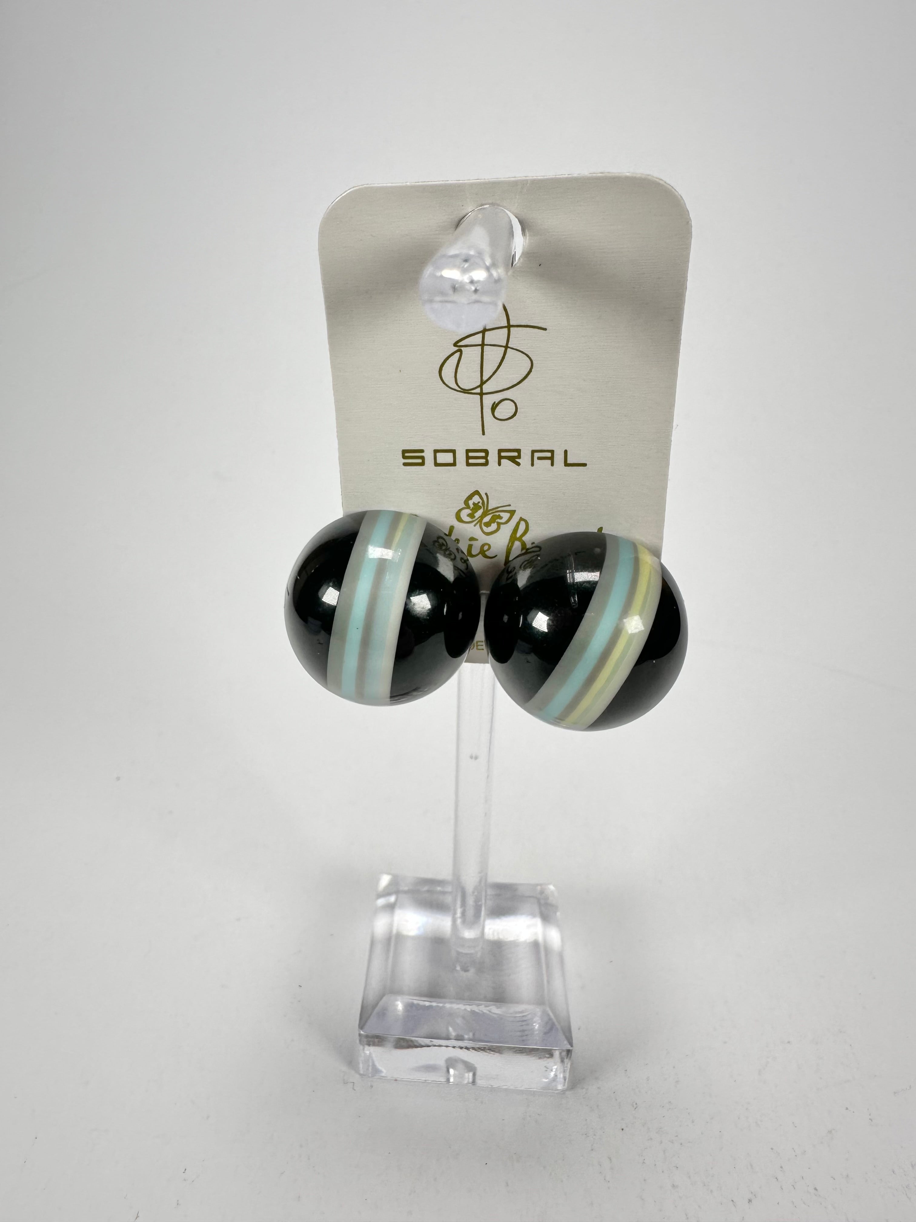 Jackie Brazil "Bar Code" Black Round Balls Clip On Resin Earrings ( E2236 )