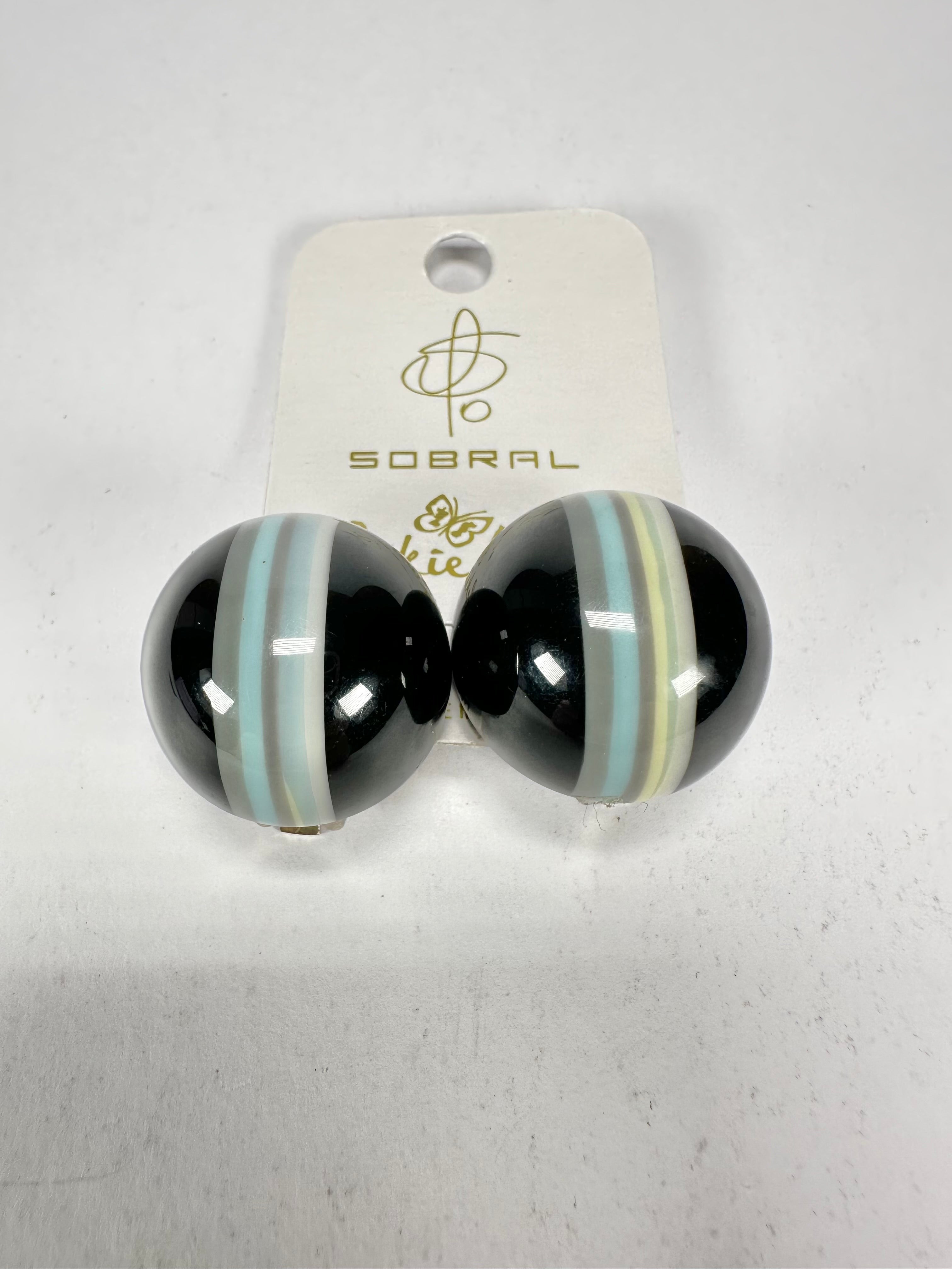 Jackie Brazil "Bar Code" Black Round Balls Clip On Resin Earrings ( E2236 )