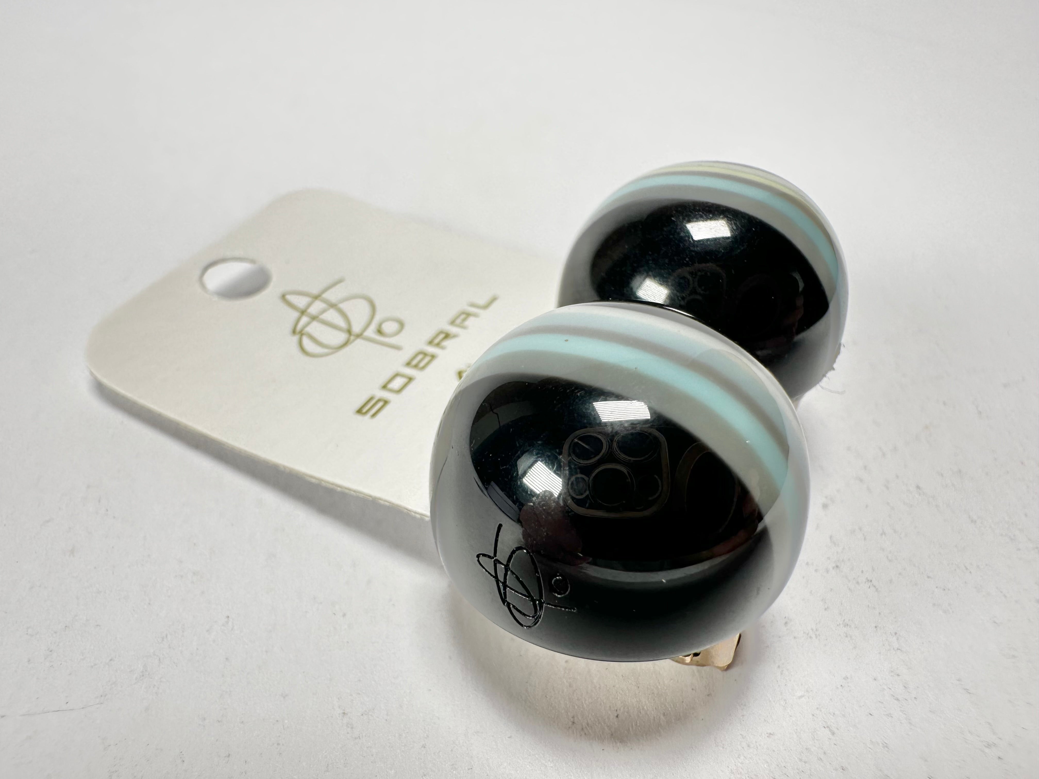 Jackie Brazil "Bar Code" Black Round Balls Clip On Resin Earrings ( E2236 )