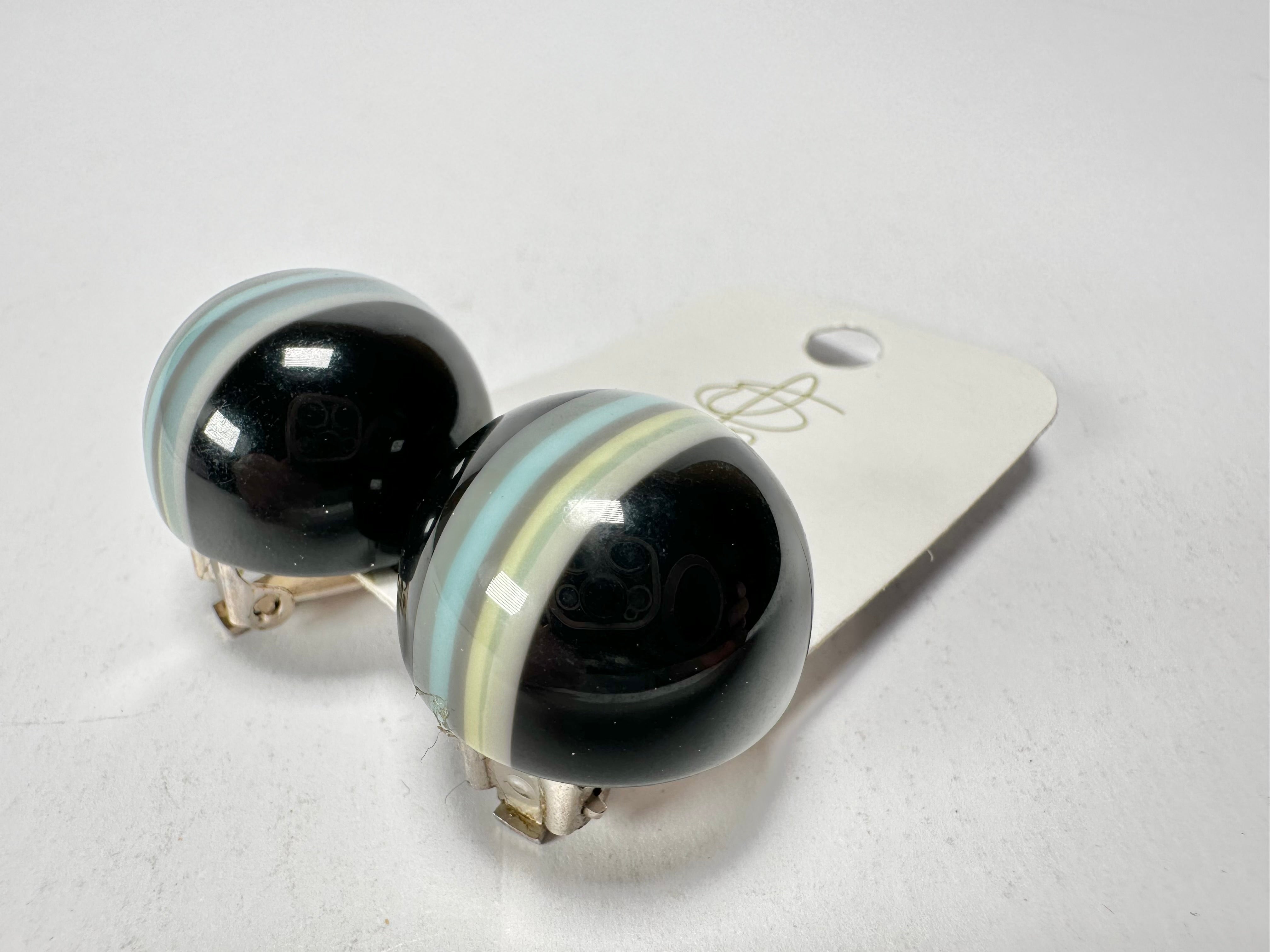 Jackie Brazil "Bar Code" Black Round Balls Clip On Resin Earrings ( E2236 )
