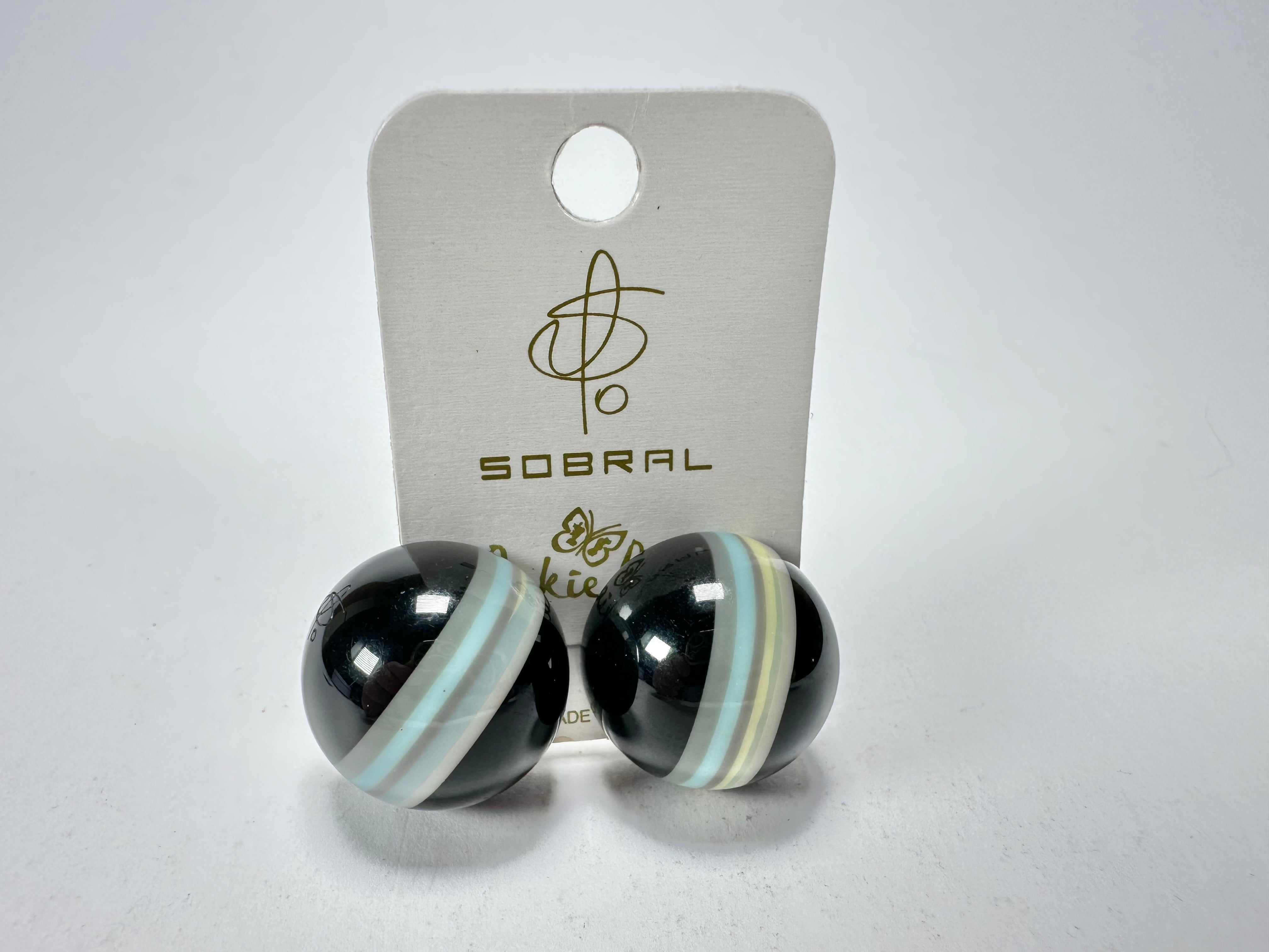 Jackie Brazil "Bar Code" Black Round Balls Clip On Resin Earrings ( E2236 )