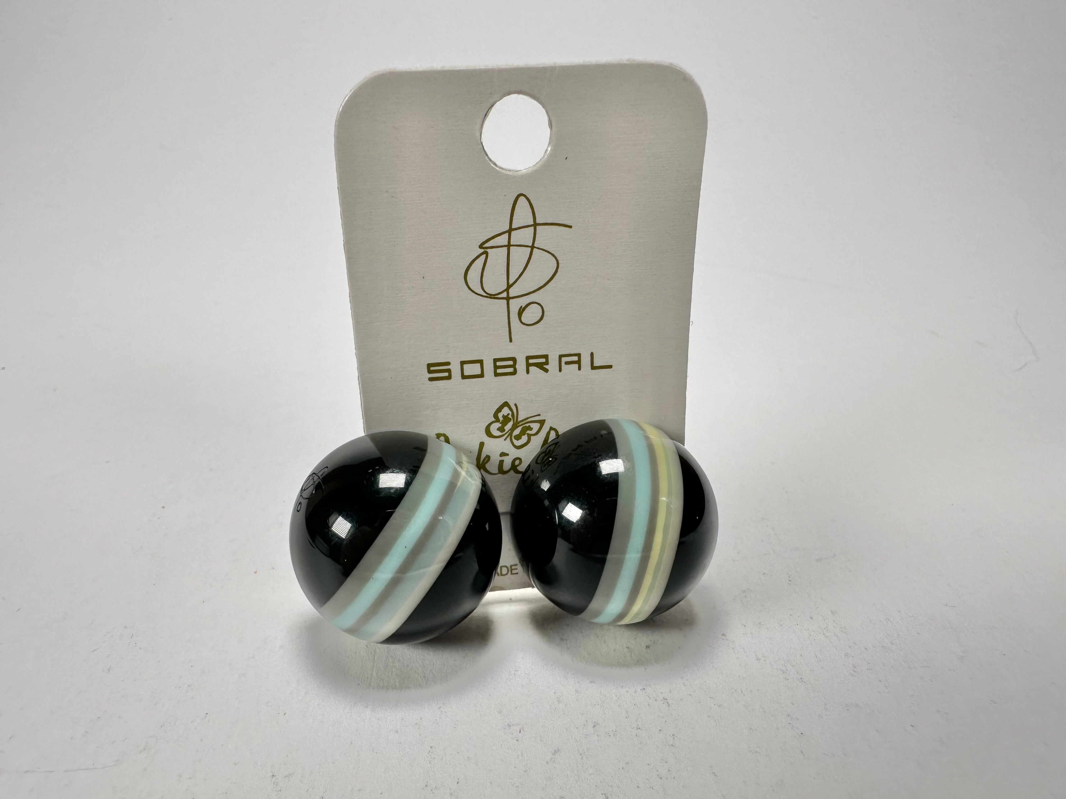 Jackie Brazil "Bar Code" Black Round Balls Clip On Resin Earrings ( E2236 )