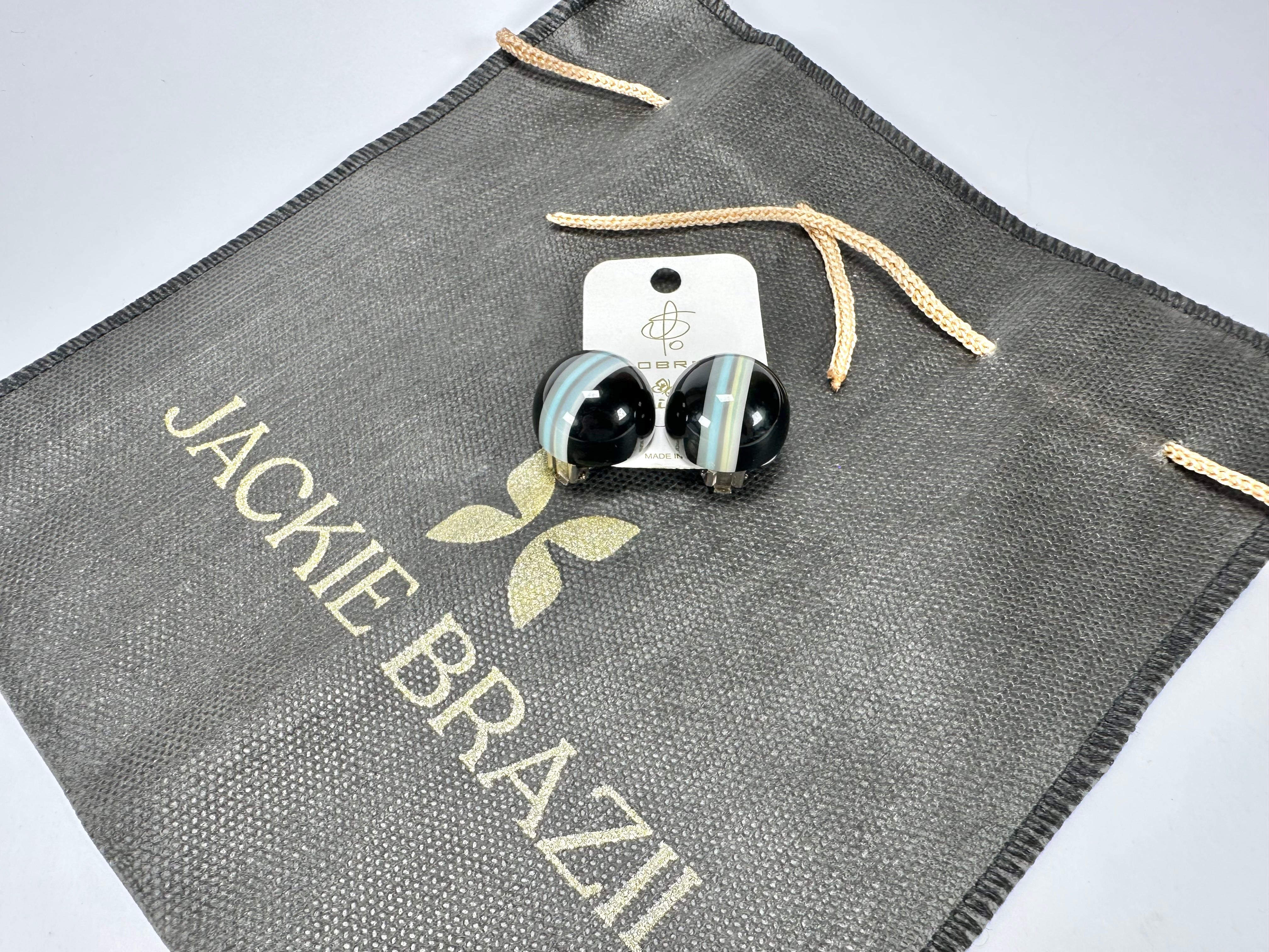 Jackie Brazil "Bar Code" Black Round Balls Clip On Resin Earrings ( E2236 )