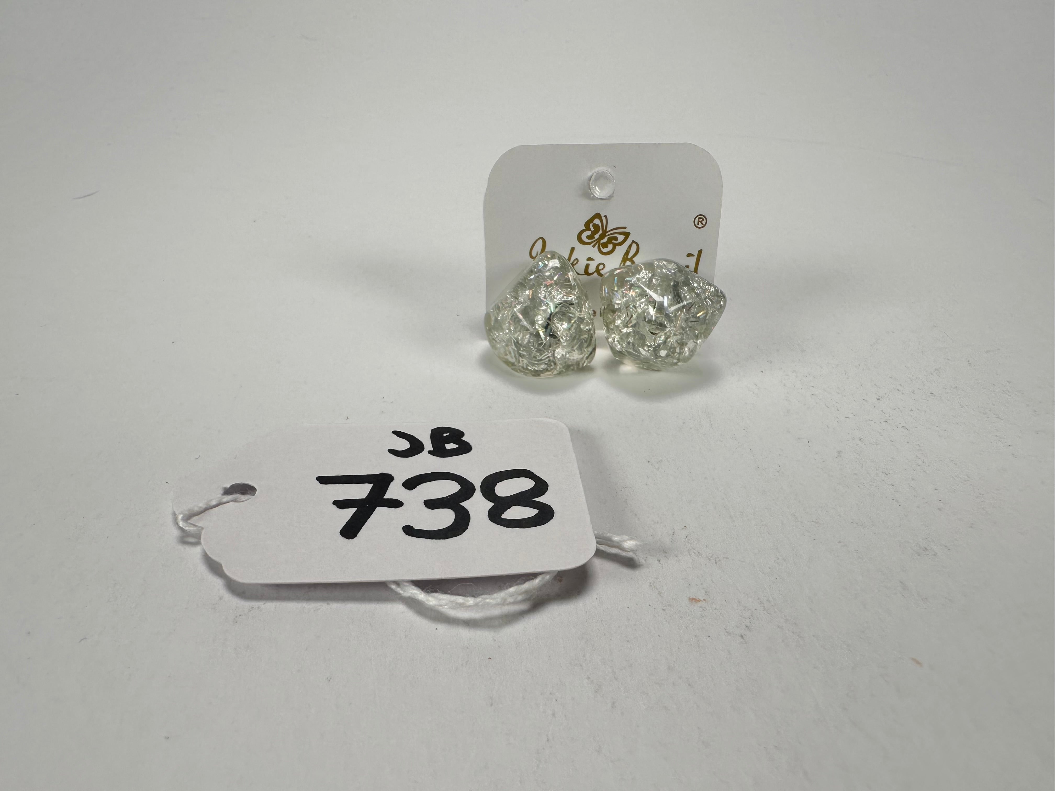 Jackie Brazil "Camille" Silver Flakes Abstract Resin Earrings ( E1053 )