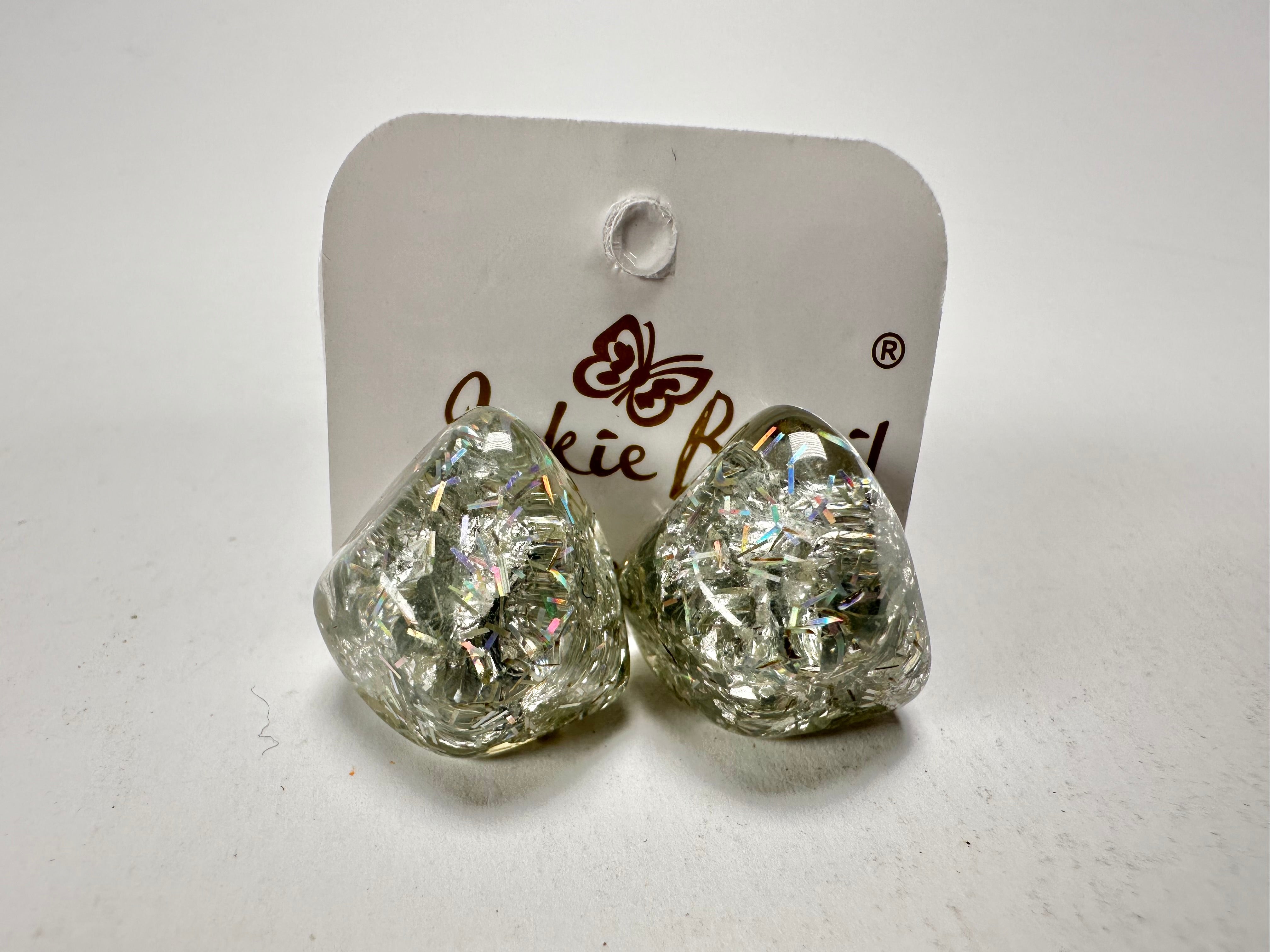 Jackie Brazil "Camille" Silver Flakes Abstract Resin Earrings ( E1053 )