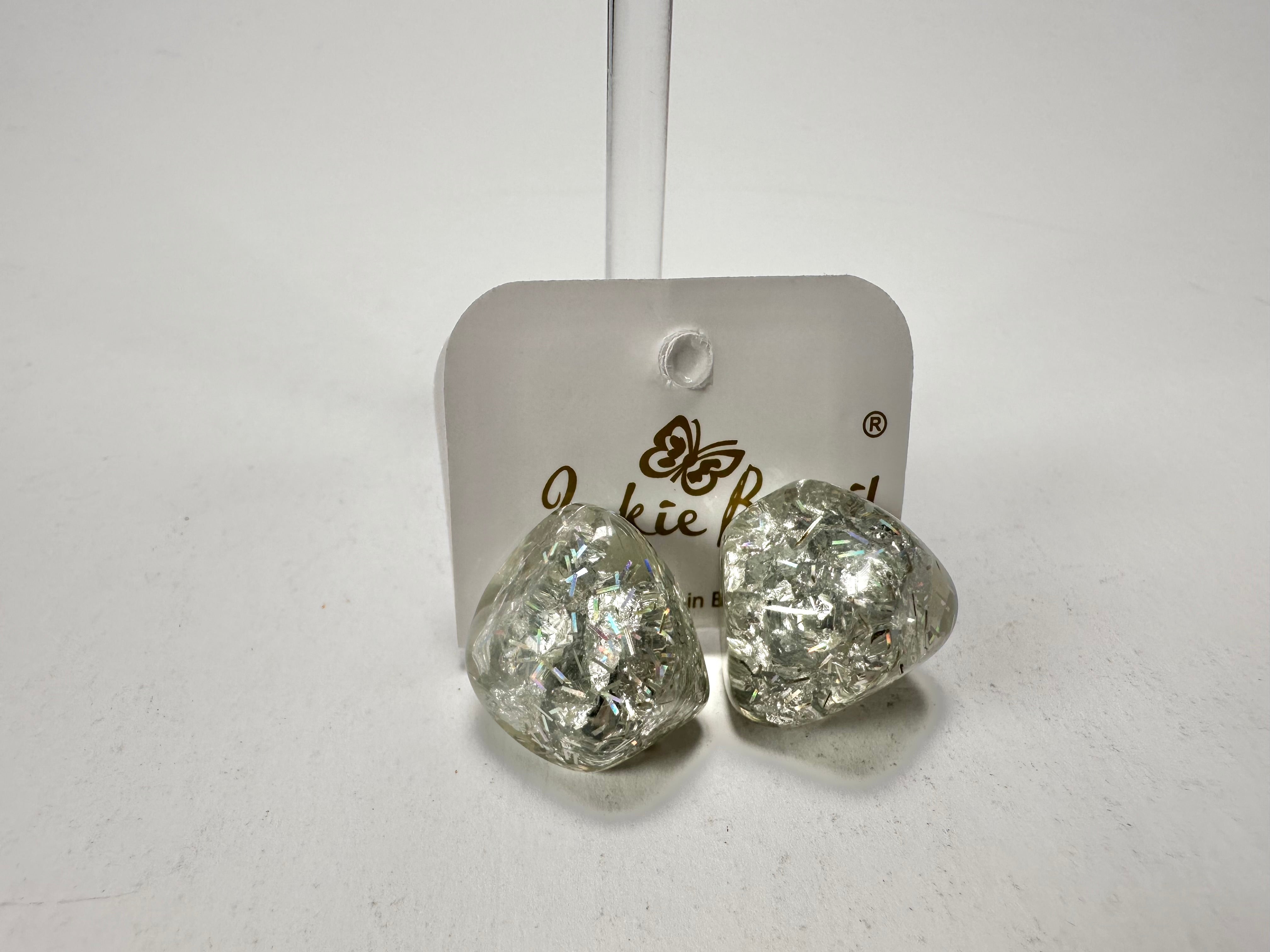 Jackie Brazil "Camille" Silver Flakes Abstract Resin Earrings ( E1053 )