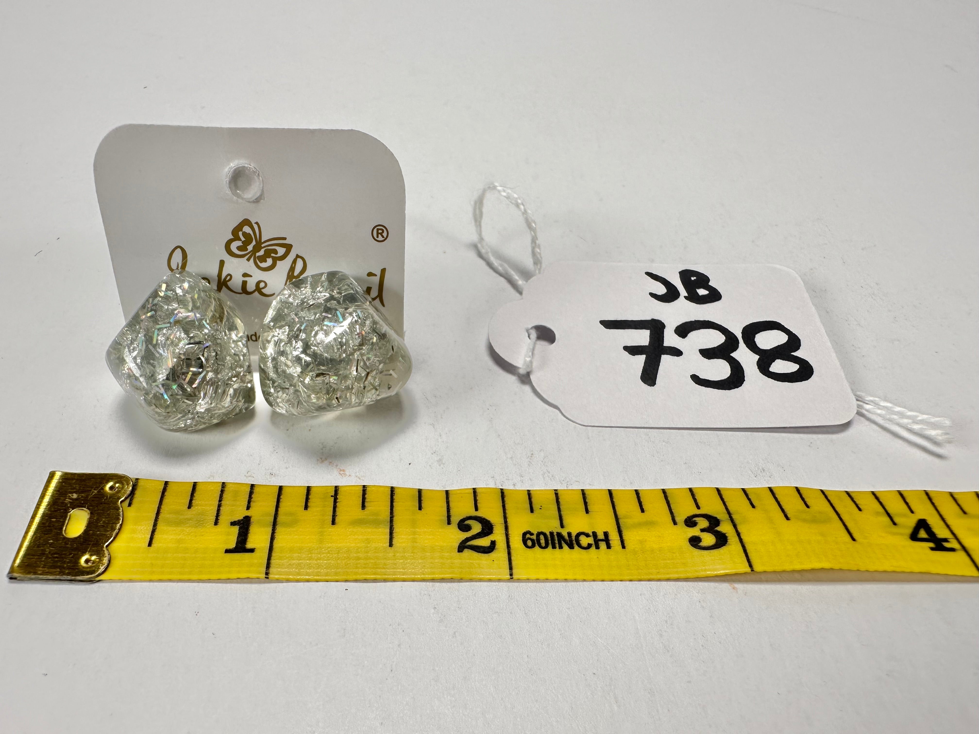 Jackie Brazil "Camille" Silver Flakes Abstract Resin Earrings ( E1053 )
