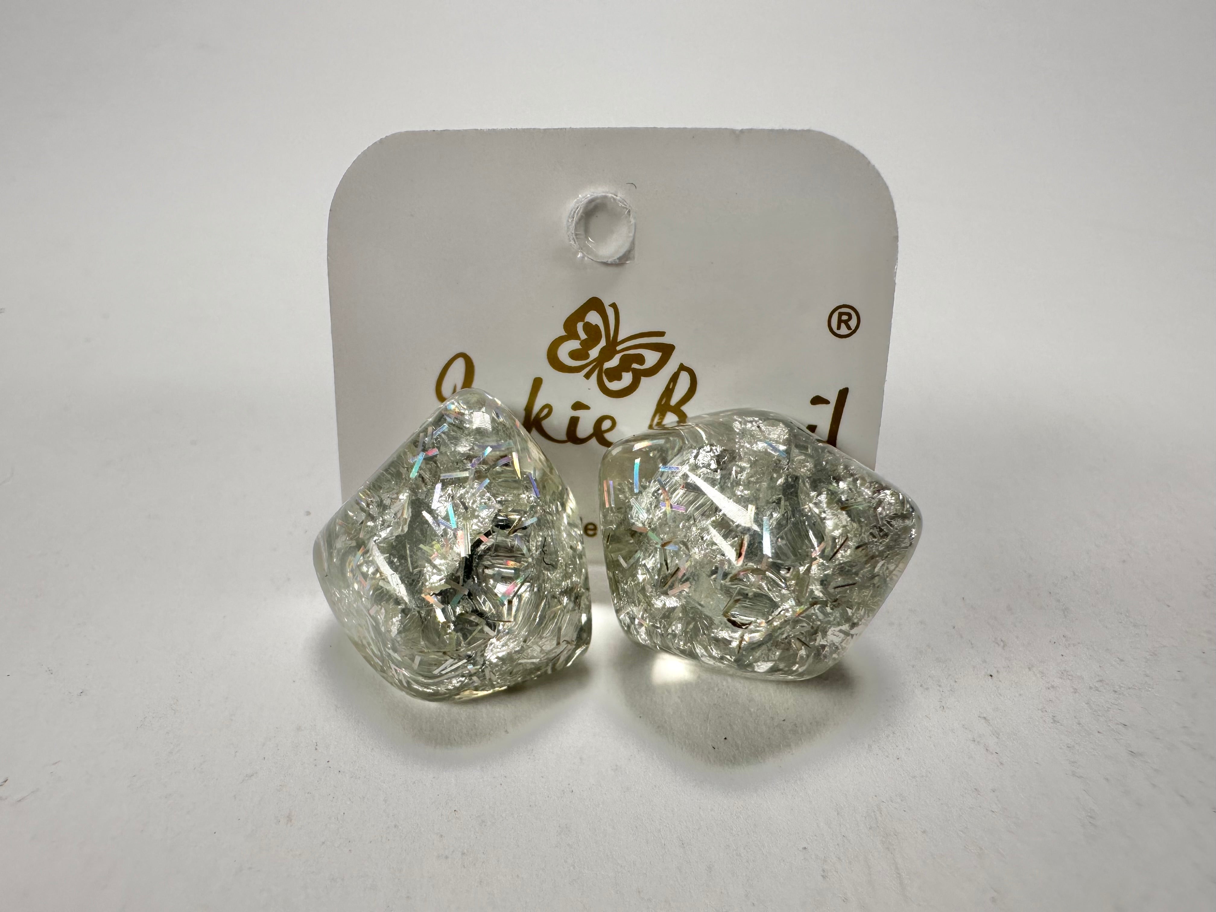 Jackie Brazil "Camille" Silver Flakes Abstract Resin Earrings ( E1053 )