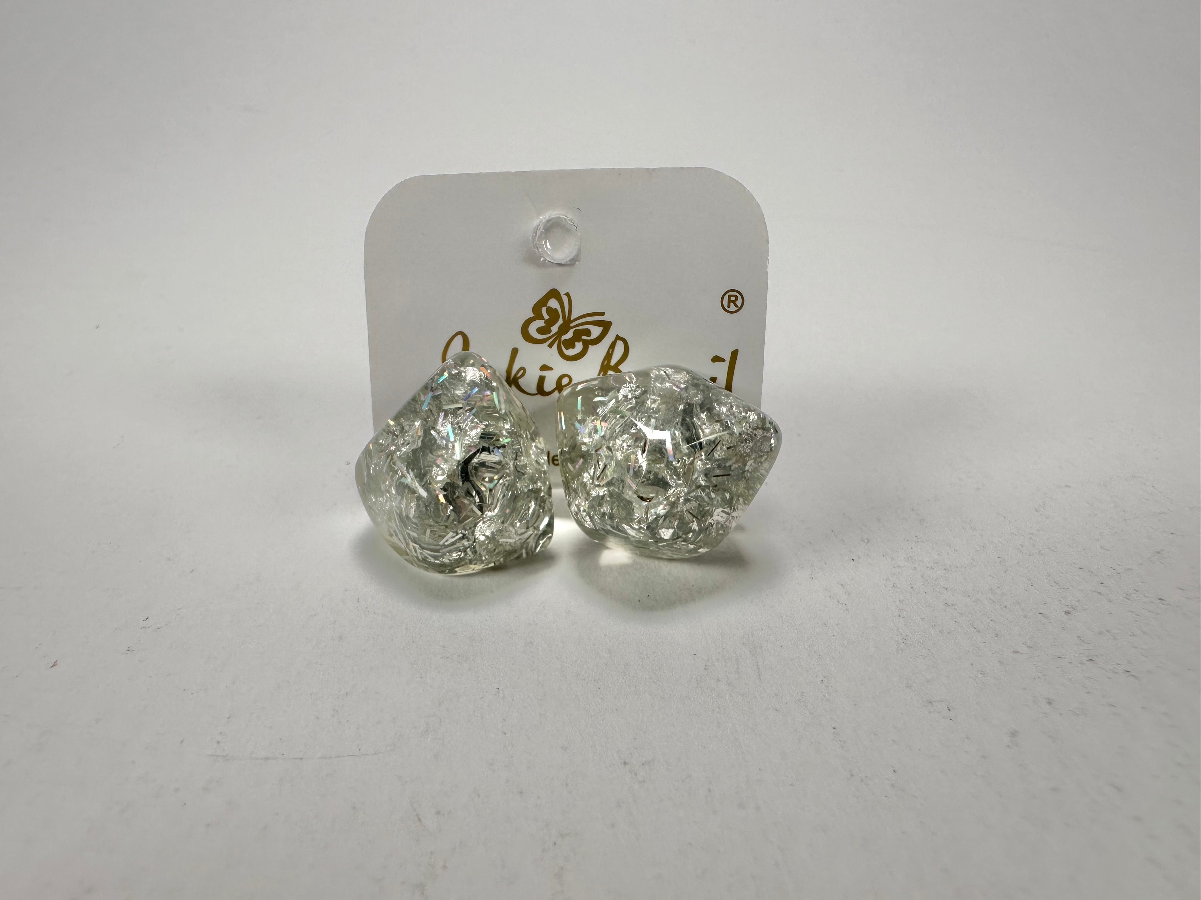 Jackie Brazil "Camille" Silver Flakes Abstract Resin Earrings ( E1053 )