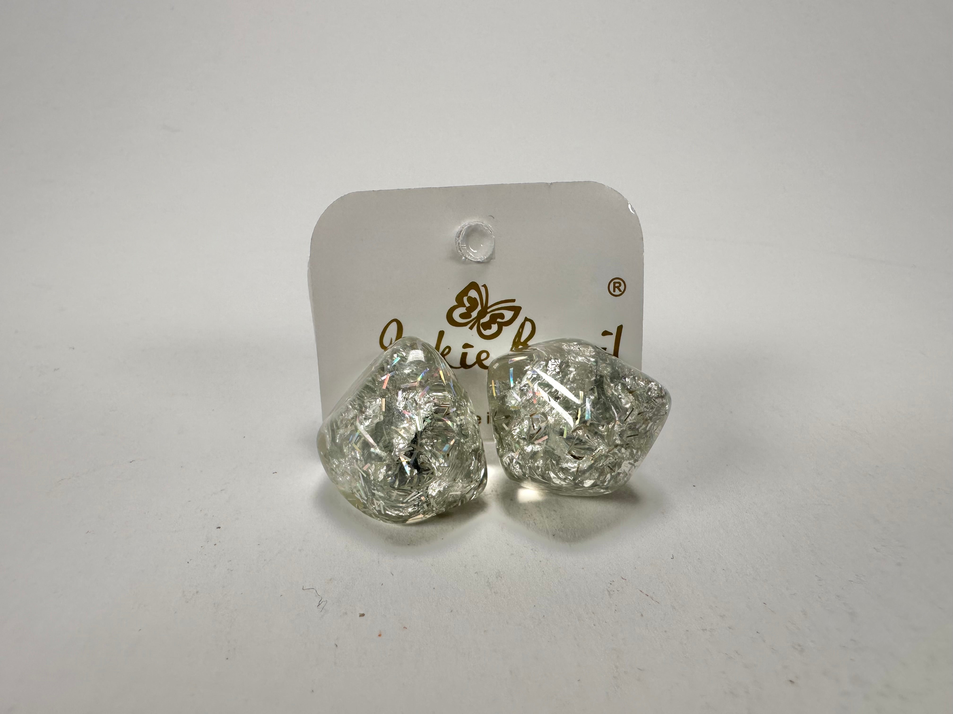 Jackie Brazil "Camille" Silver Flakes Abstract Resin Earrings ( E1053 )