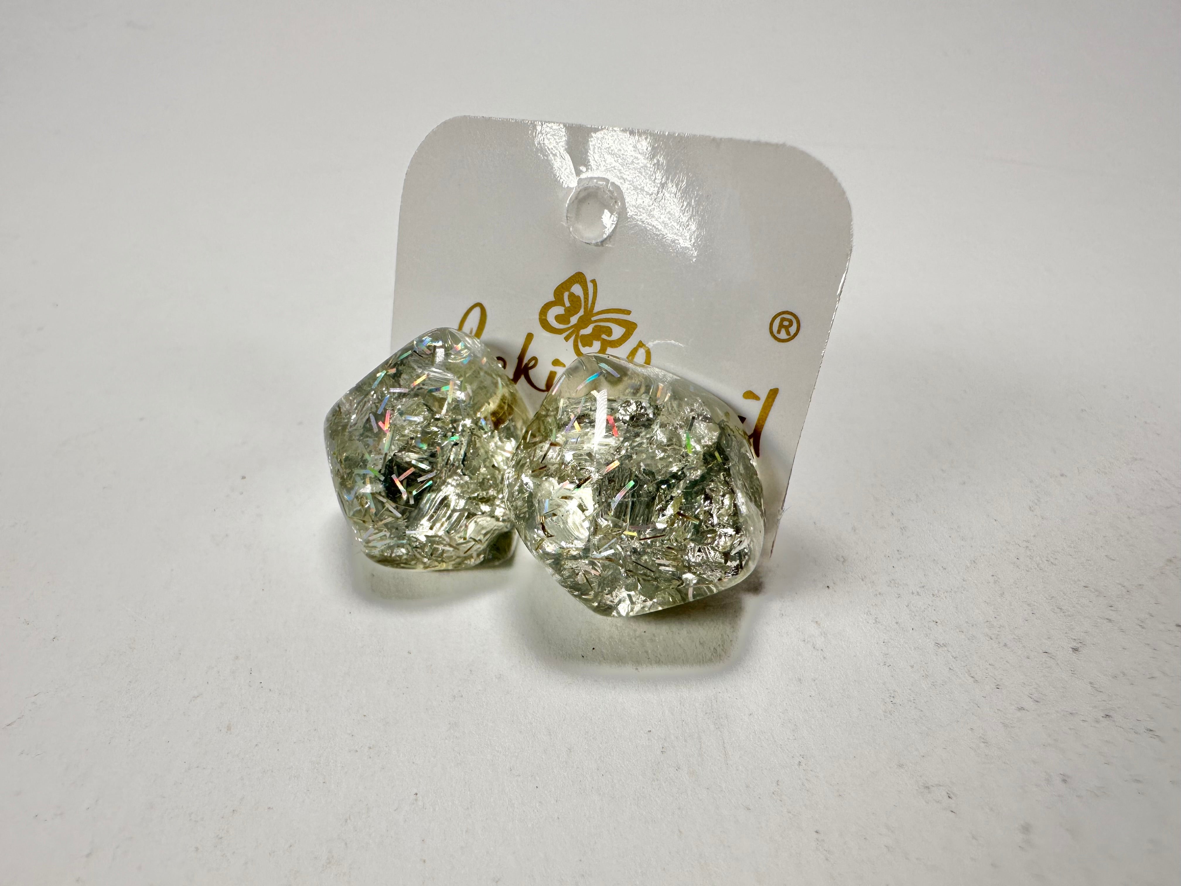Jackie Brazil "Camille" Silver Flakes Abstract Resin Earrings ( E1053 )