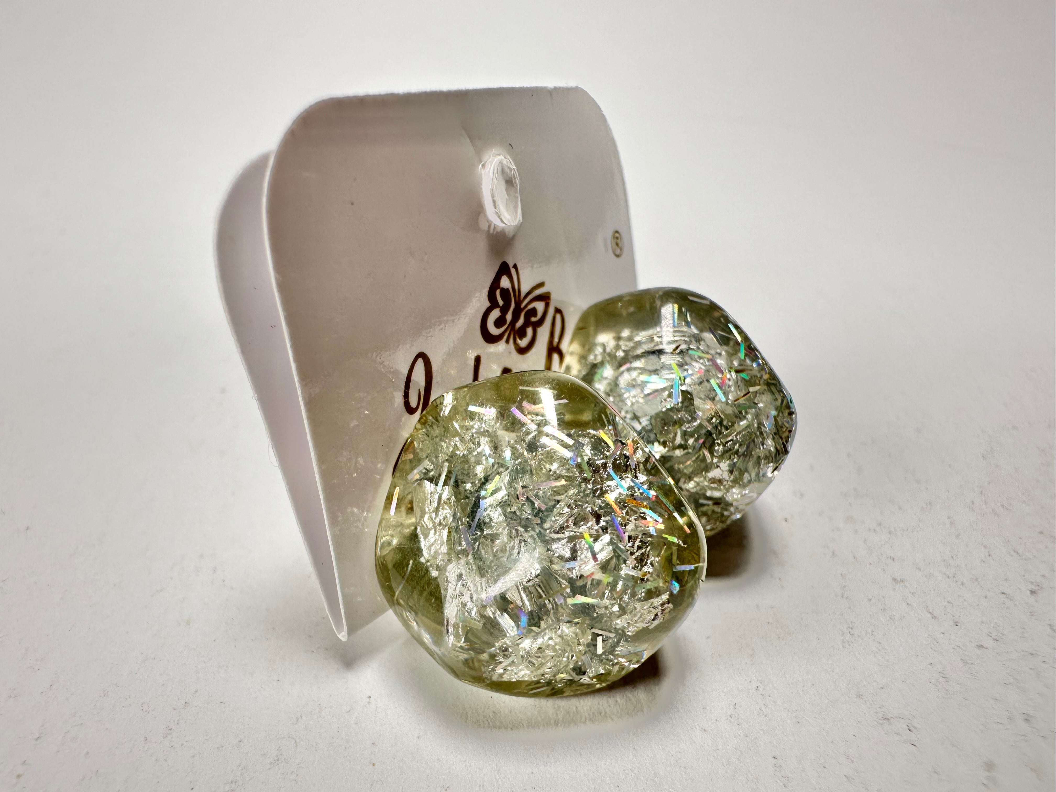 Jackie Brazil "Camille" Silver Flakes Abstract Resin Earrings ( E1053 )