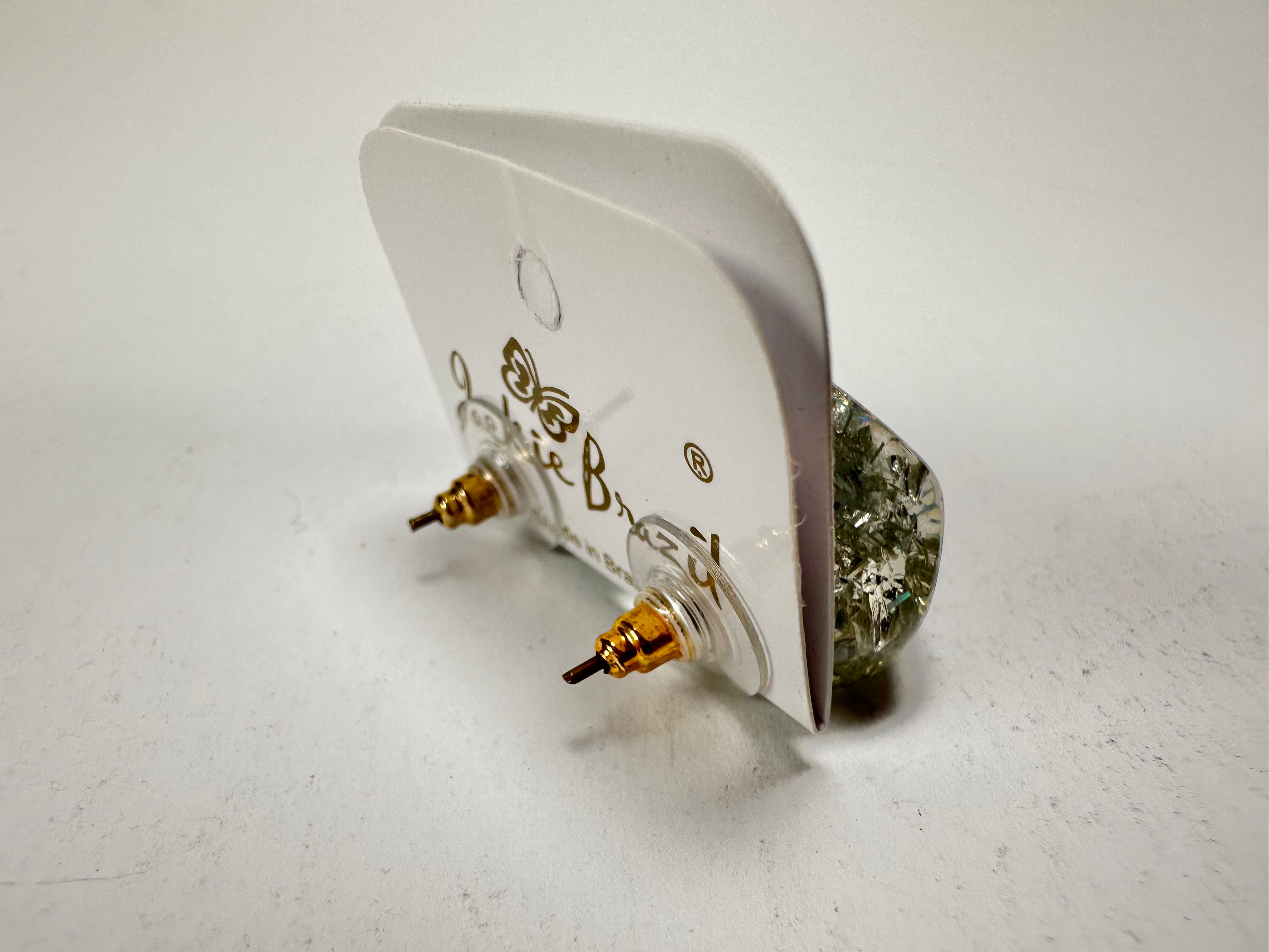 Jackie Brazil "Camille" Silver Flakes Abstract Resin Earrings ( E1053 )