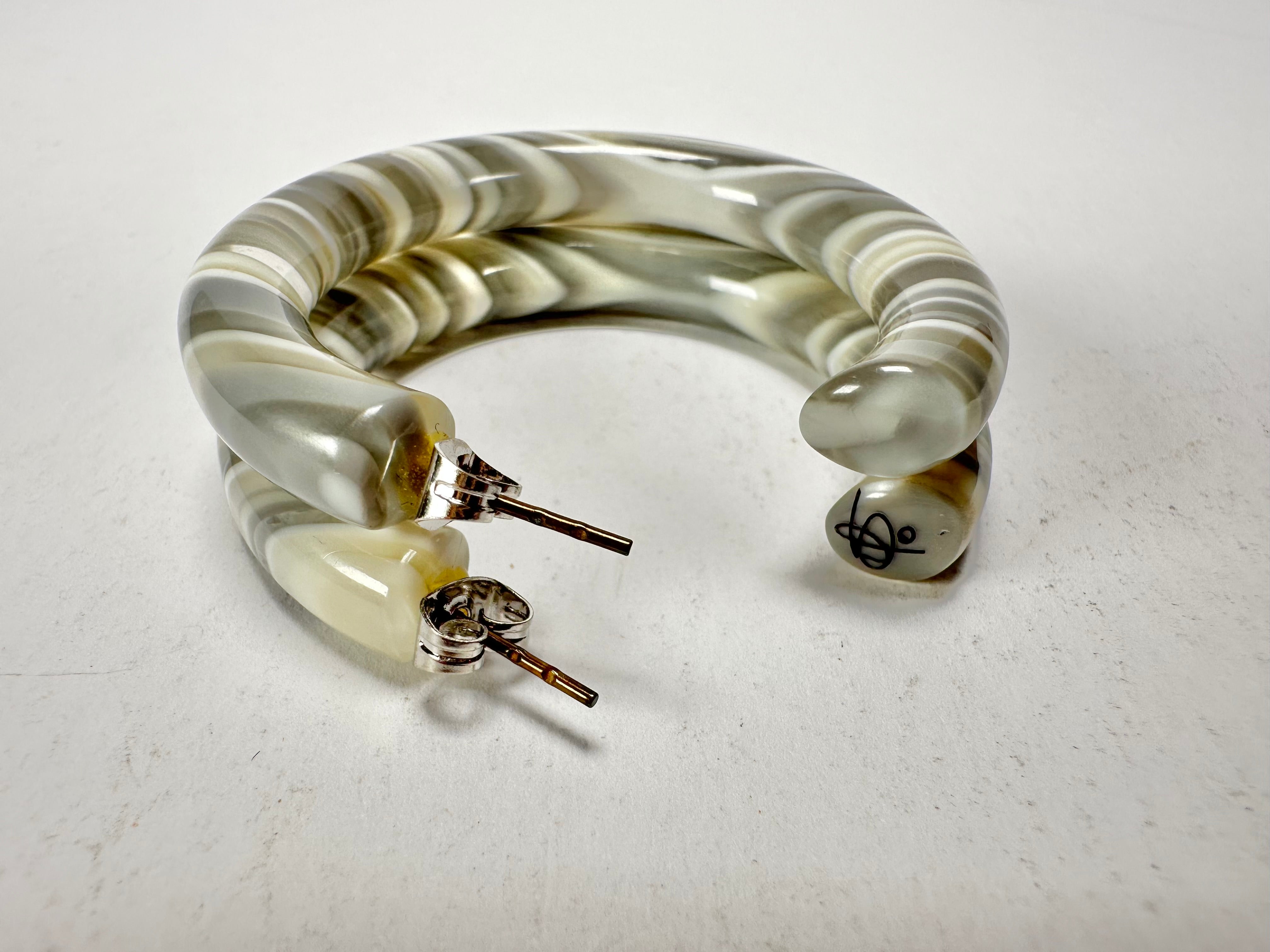 Jackie Brazil "Hoops" Liquorice Spring Cream Mix Resin Earrings ( E2215 )