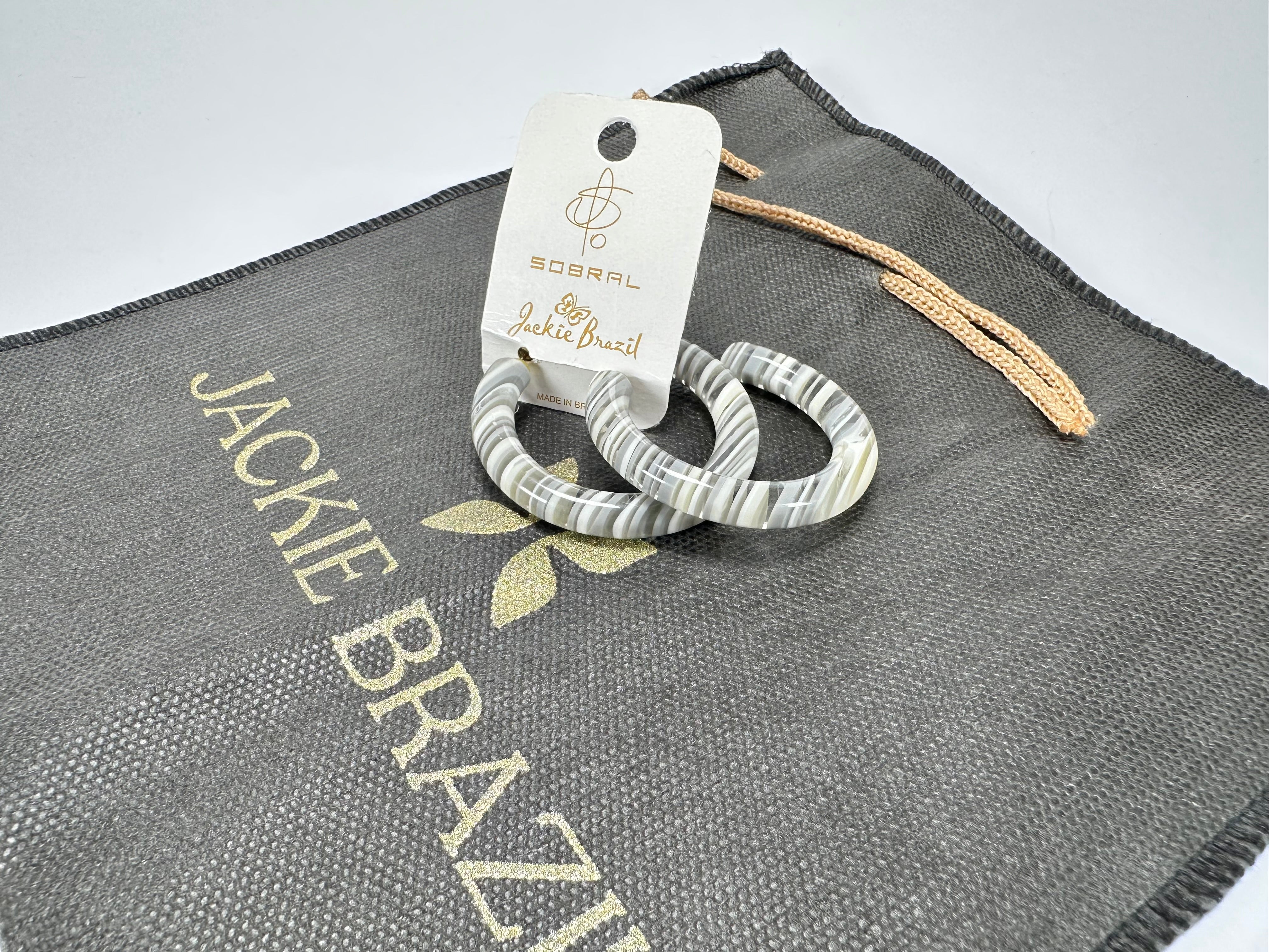 Jackie Brazil "Hoops" Liquorice Spring Cream Mix Resin Earrings ( E2215 )