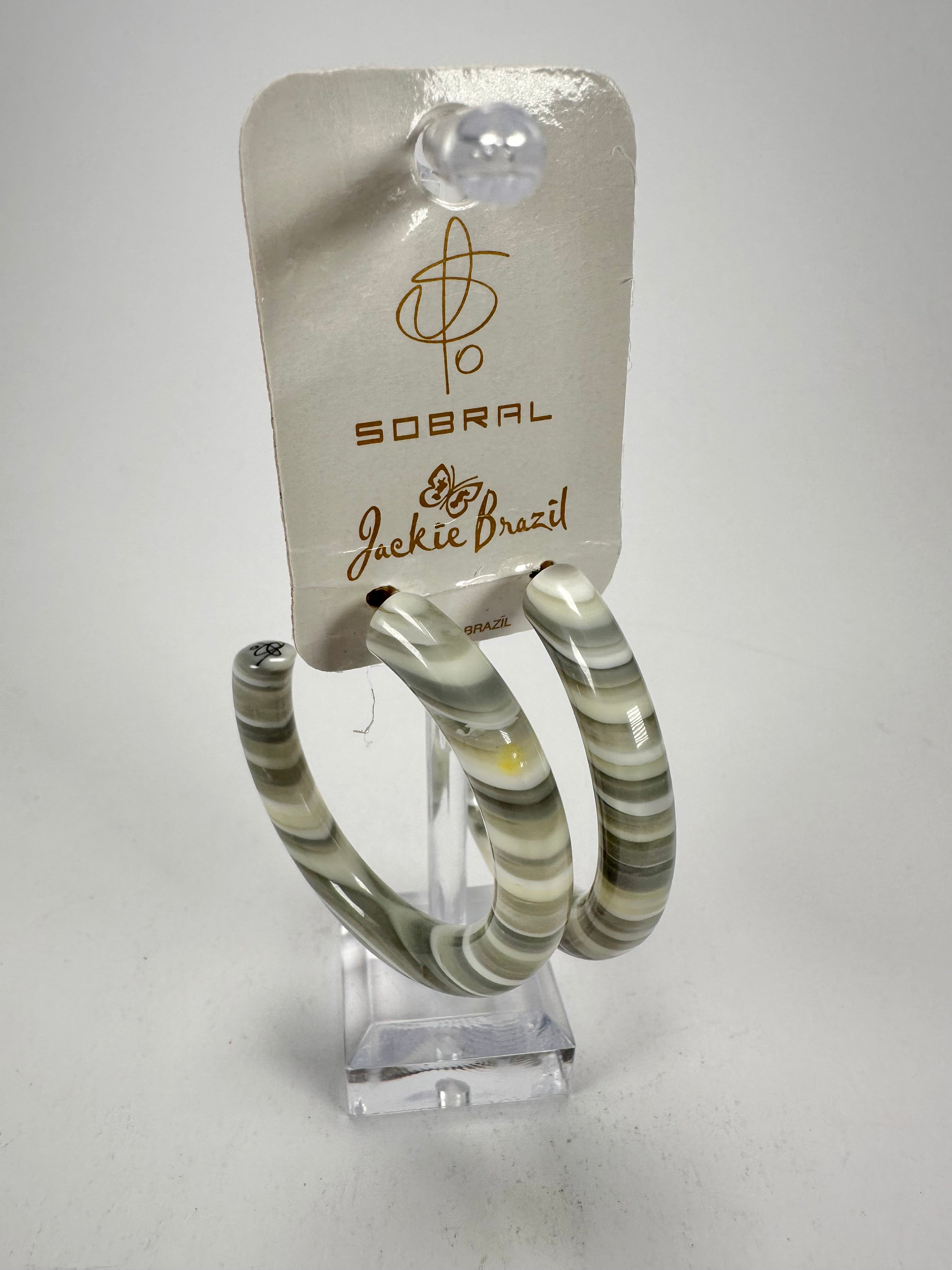 Jackie Brazil "Hoops" Liquorice Spring Cream Mix Resin Earrings ( E2215 )