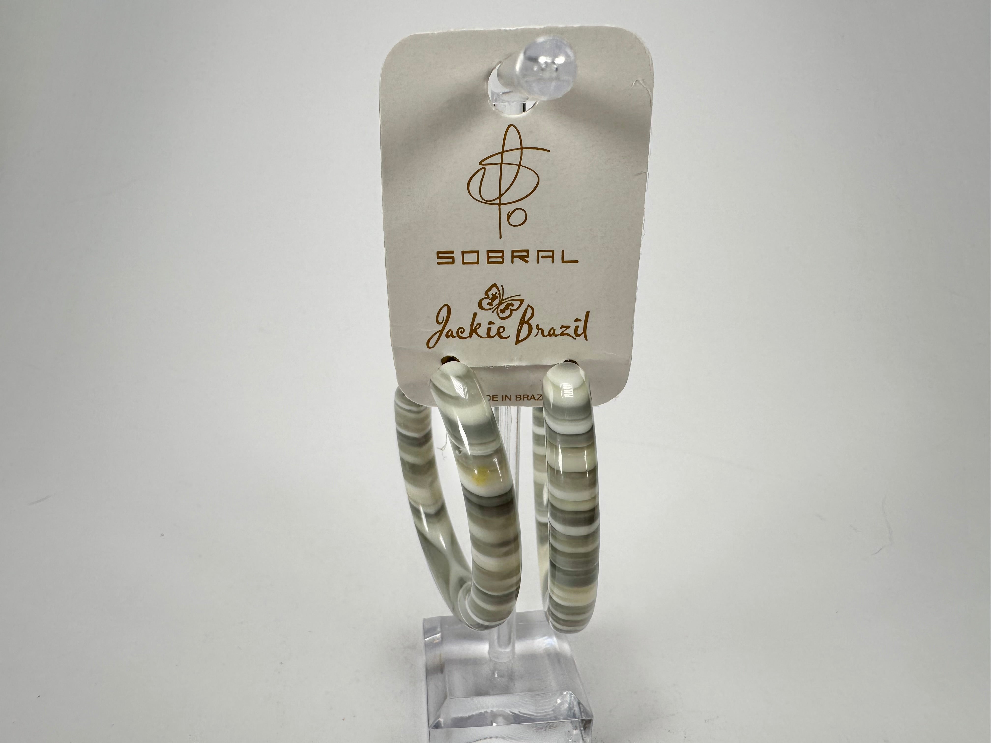 Jackie Brazil "Hoops" Liquorice Spring Cream Mix Resin Earrings ( E2215 )