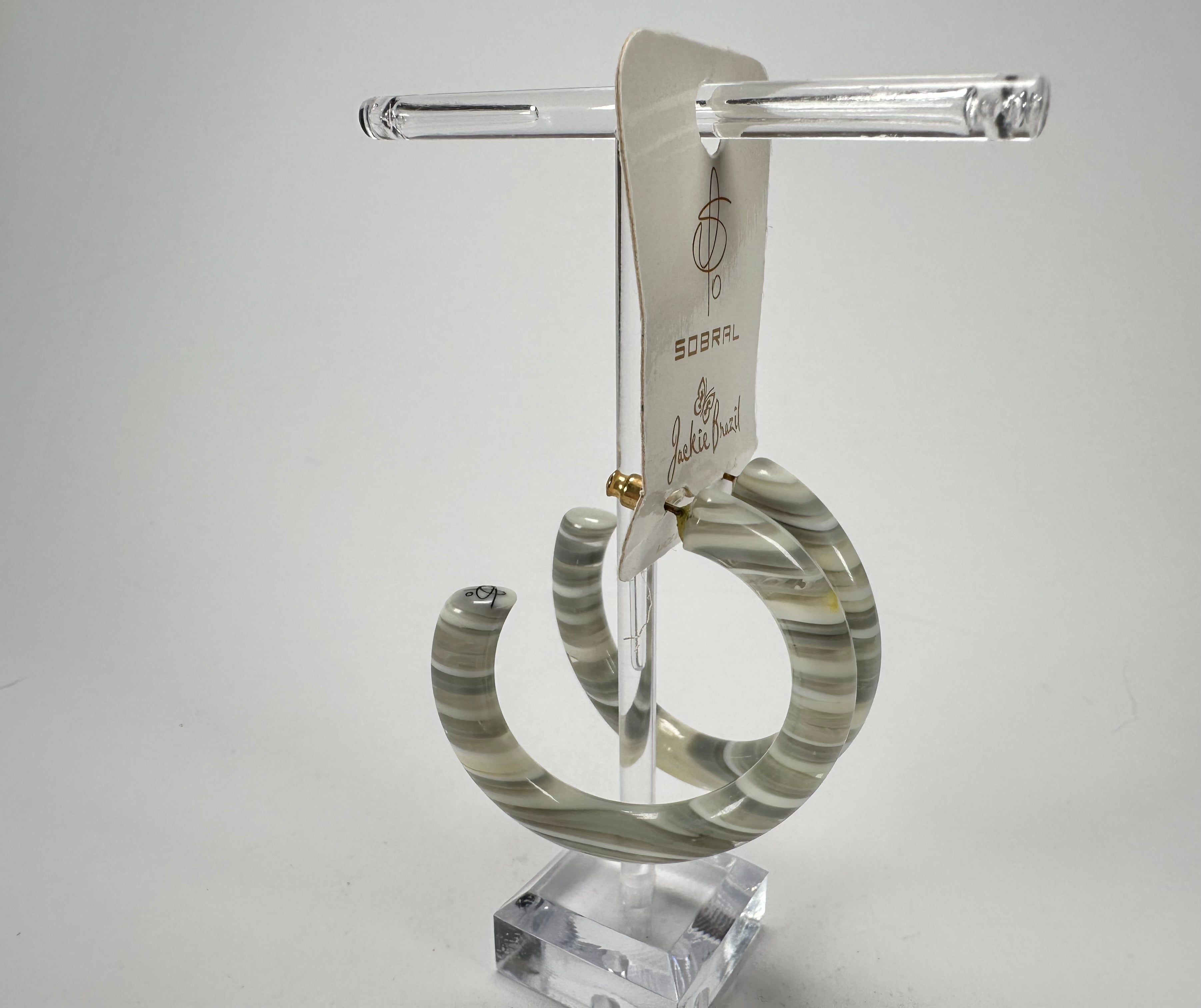 Jackie Brazil "Hoops" Liquorice Spring Cream Mix Resin Earrings ( E2215 )