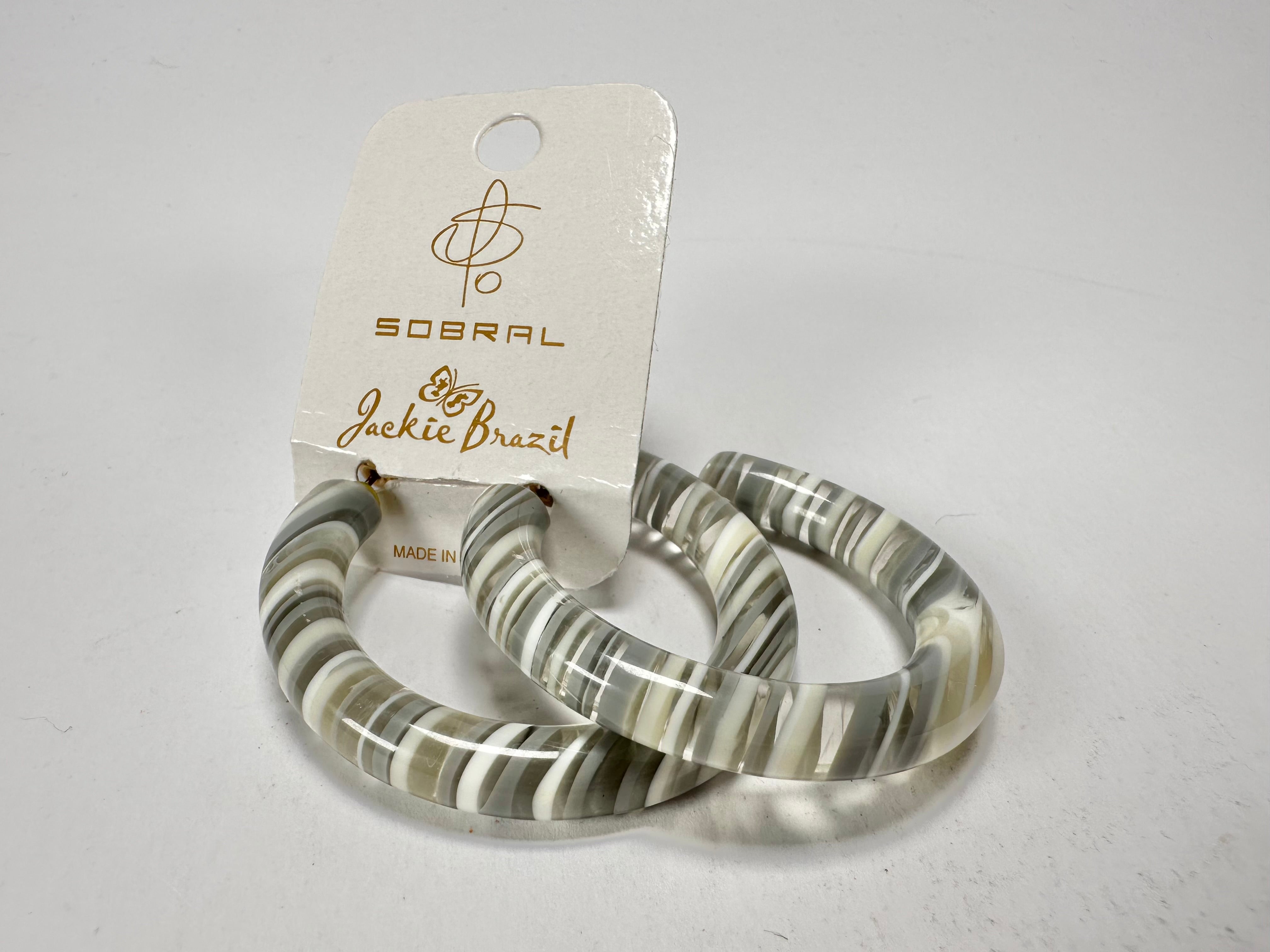 Jackie Brazil "Hoops" Liquorice Spring Cream Mix Resin Earrings ( E2215 )