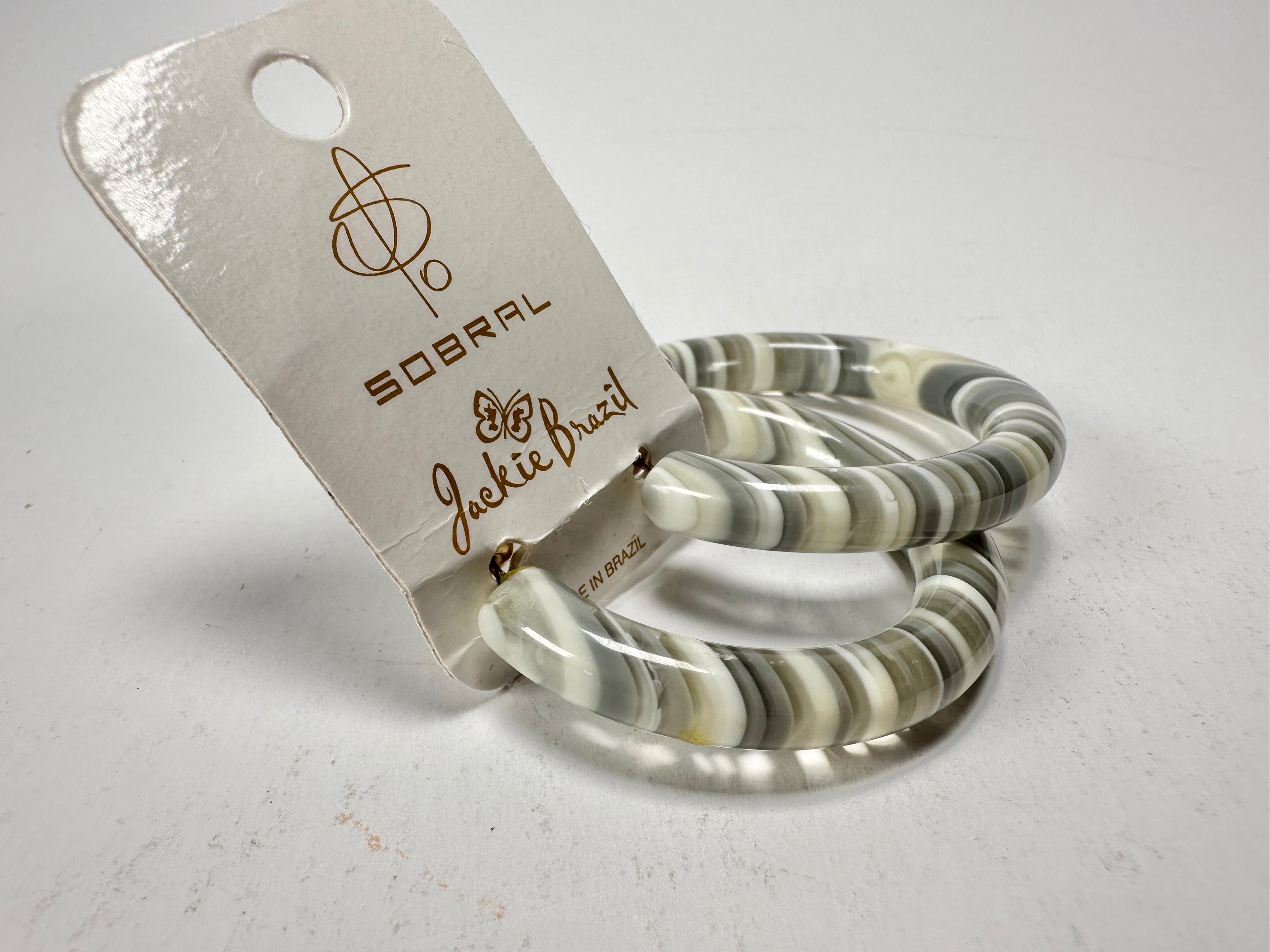 Jackie Brazil "Hoops" Liquorice Spring Cream Mix Resin Earrings ( E2215 )