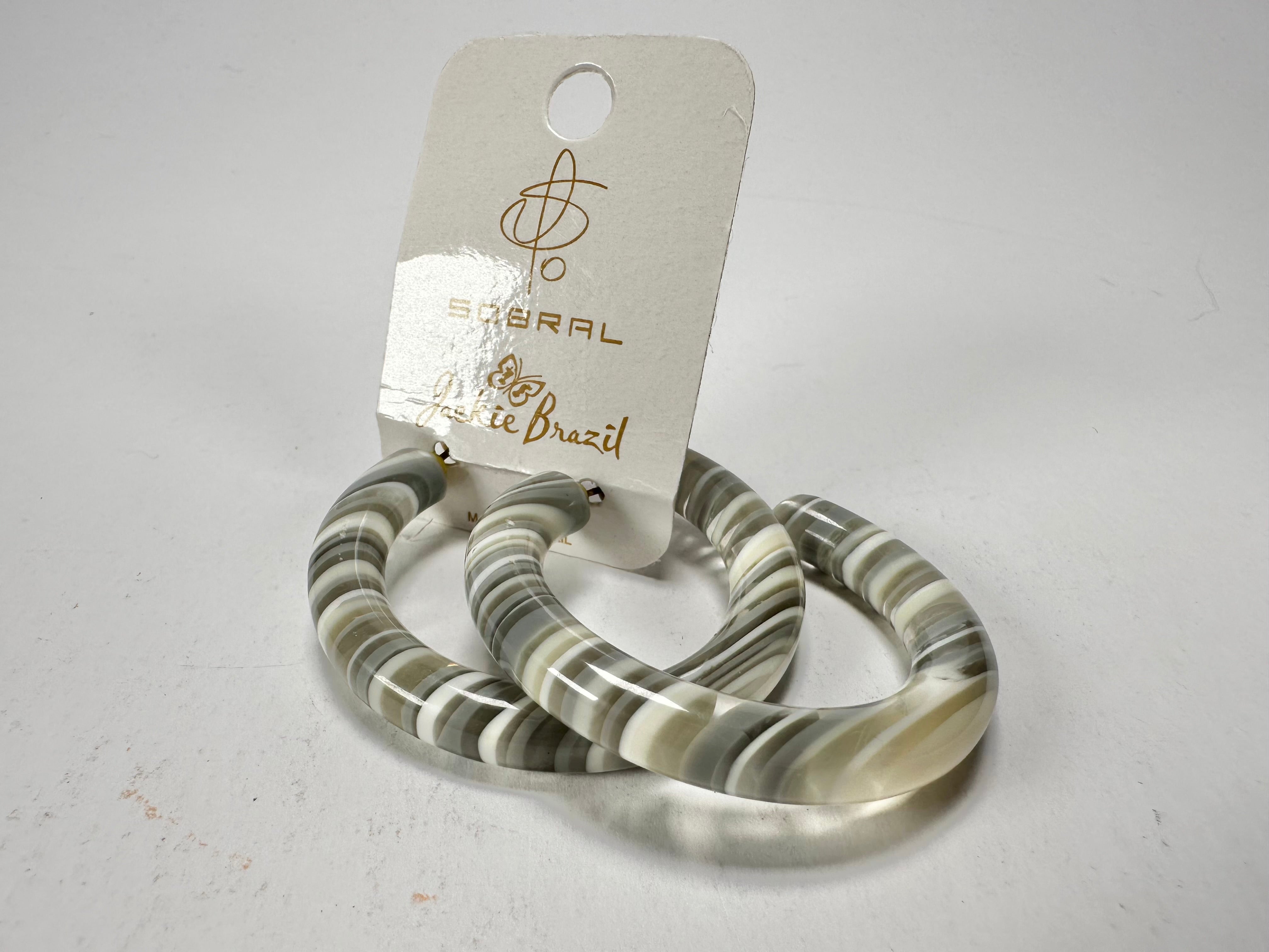 Jackie Brazil "Hoops" Liquorice Spring Cream Mix Resin Earrings ( E2215 )