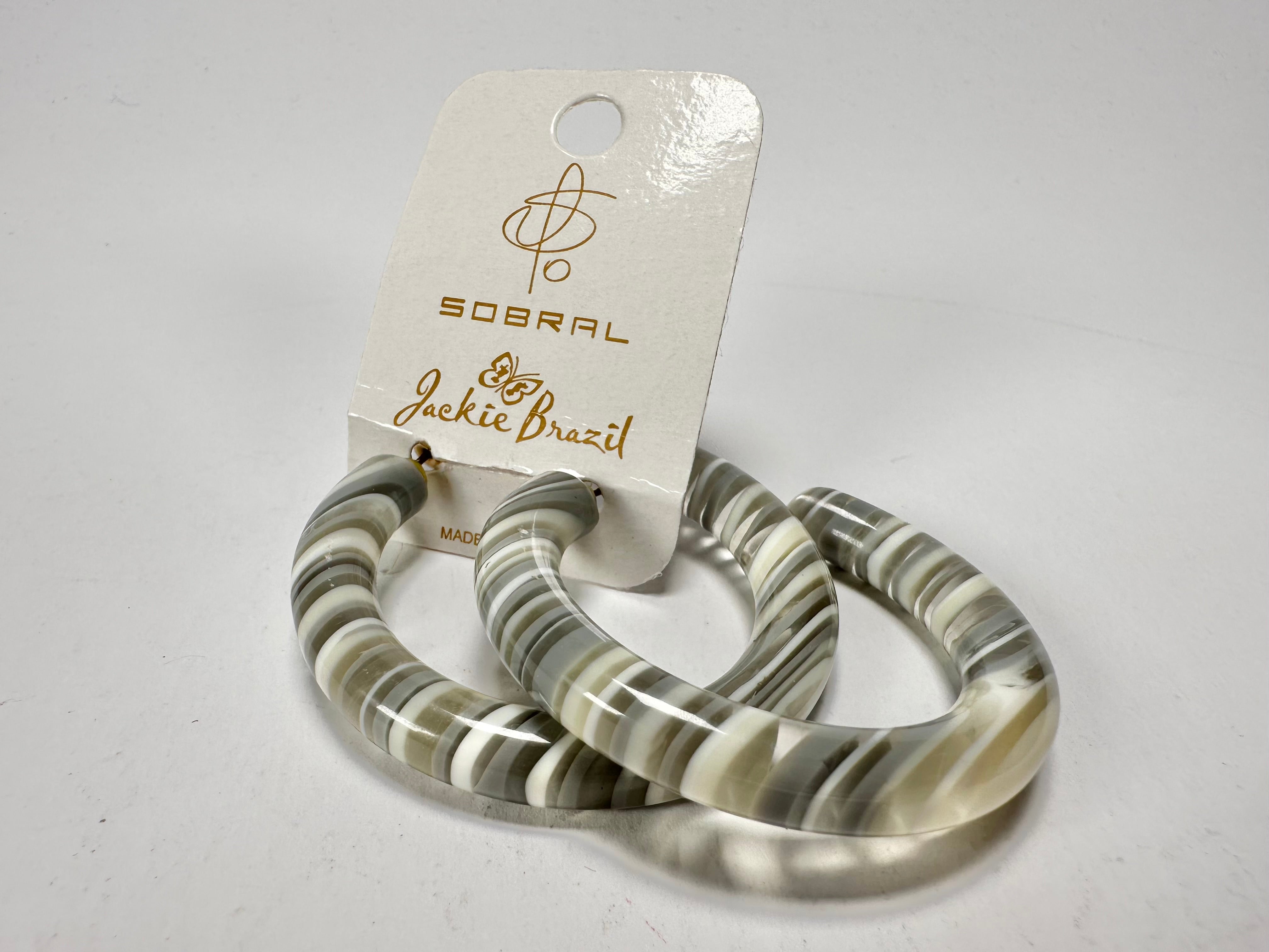 Jackie Brazil "Hoops" Liquorice Spring Cream Mix Resin Earrings ( E2215 )