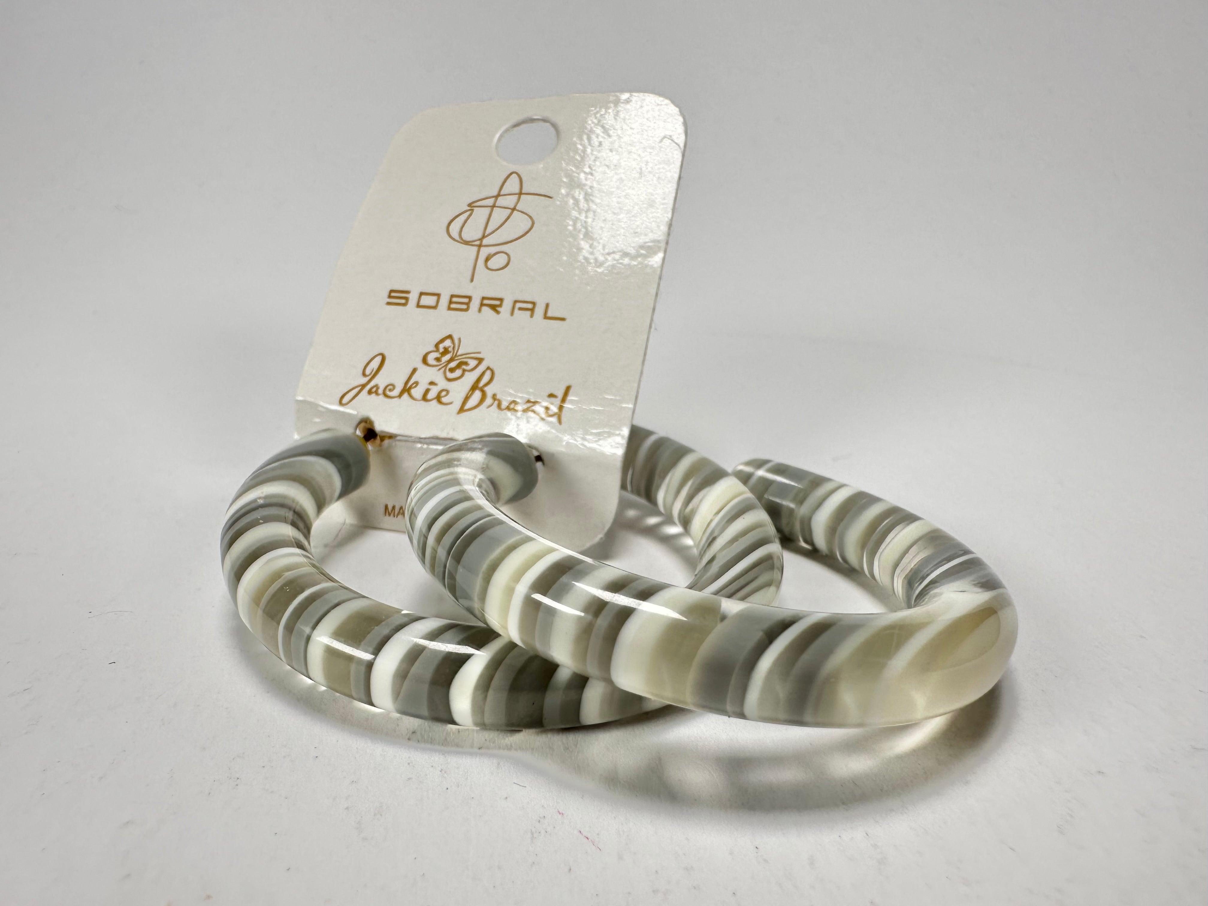 Jackie Brazil "Hoops" Liquorice Spring Cream Mix Resin Earrings ( E2215 )