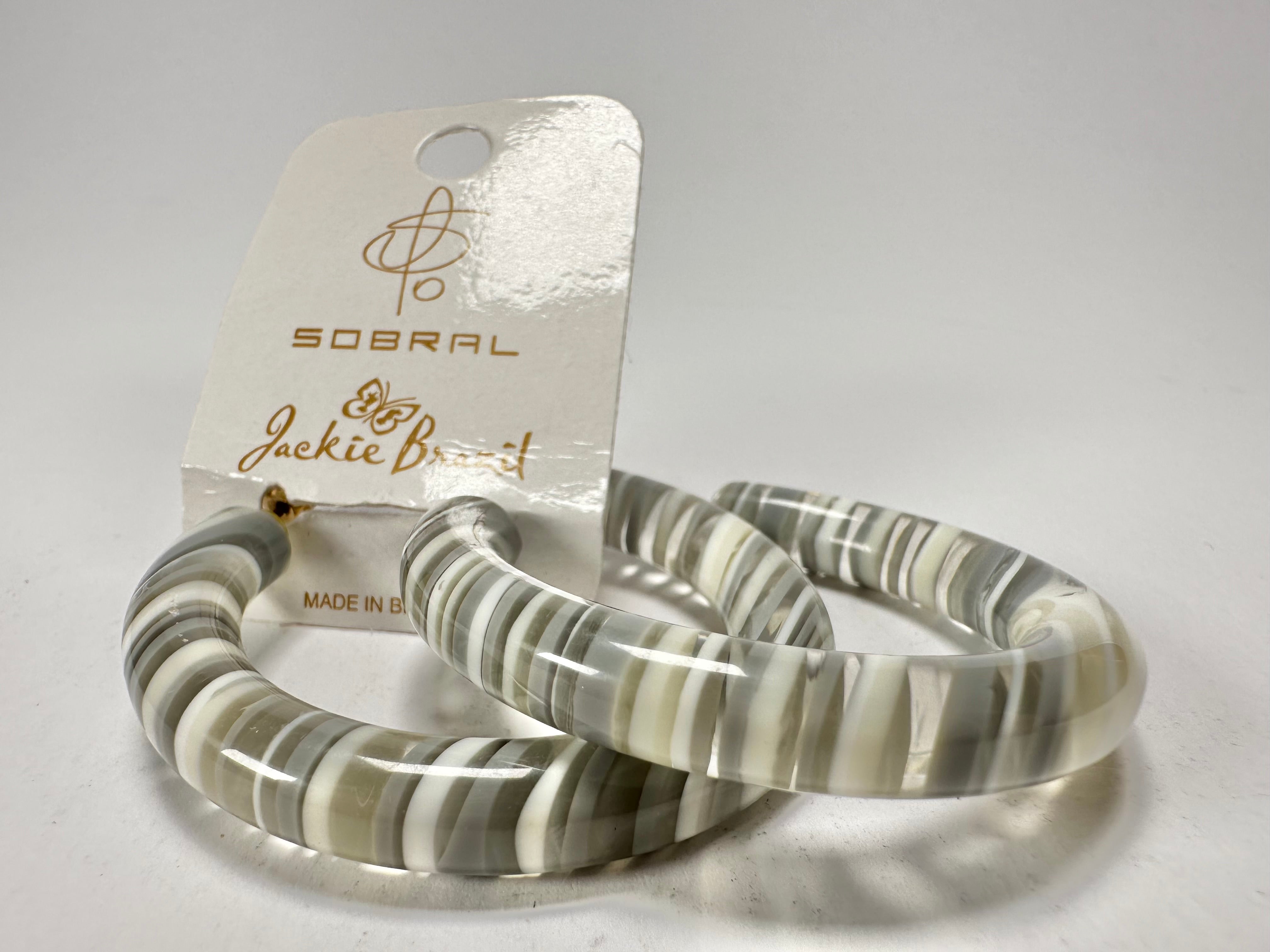 Jackie Brazil "Hoops" Liquorice Spring Cream Mix Resin Earrings ( E2215 )