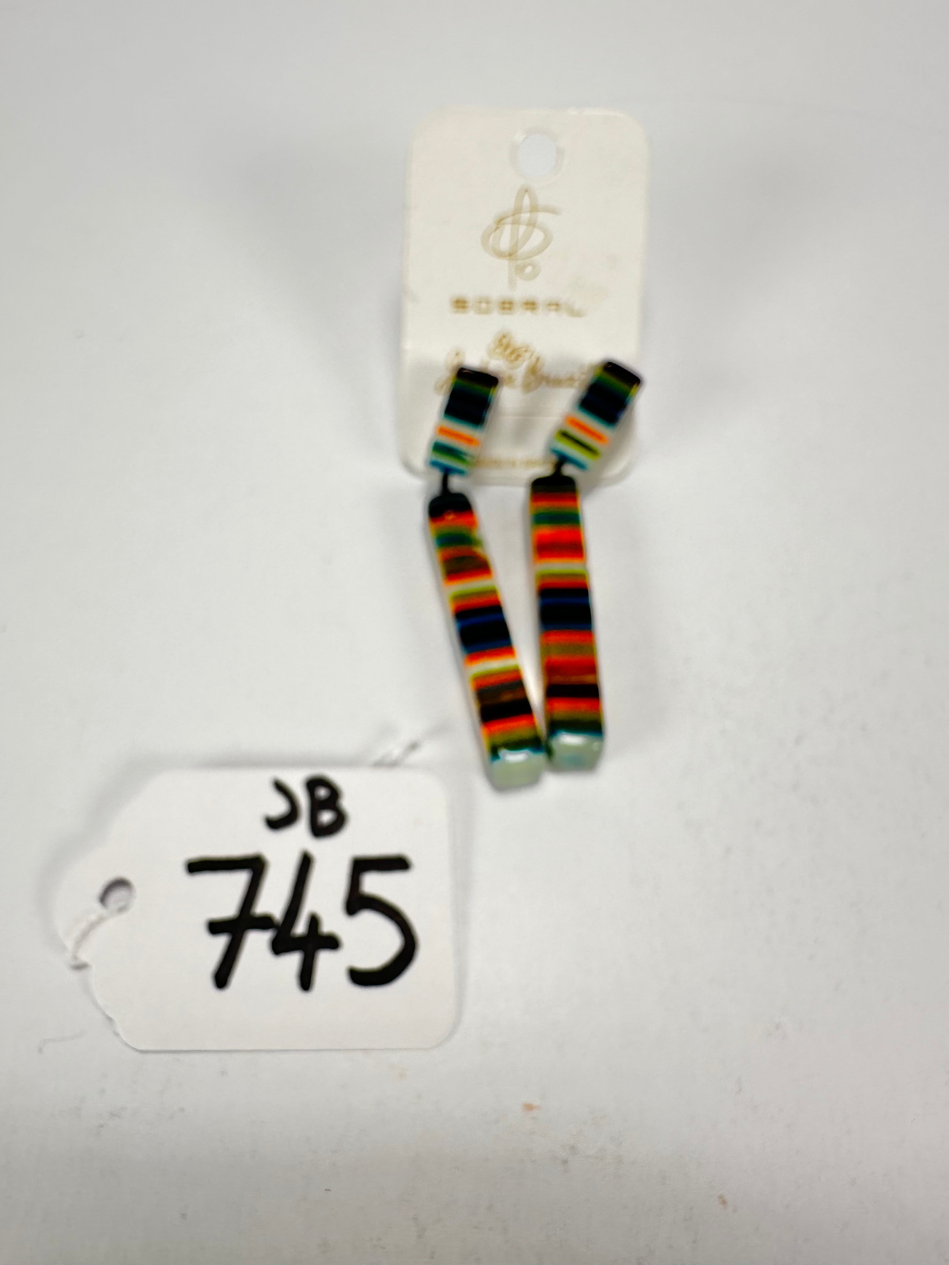 Jackie Brazil "Clarissa" Liqurorice Winter Mix Thin Rectangle Resin Earrings ( E2462 )