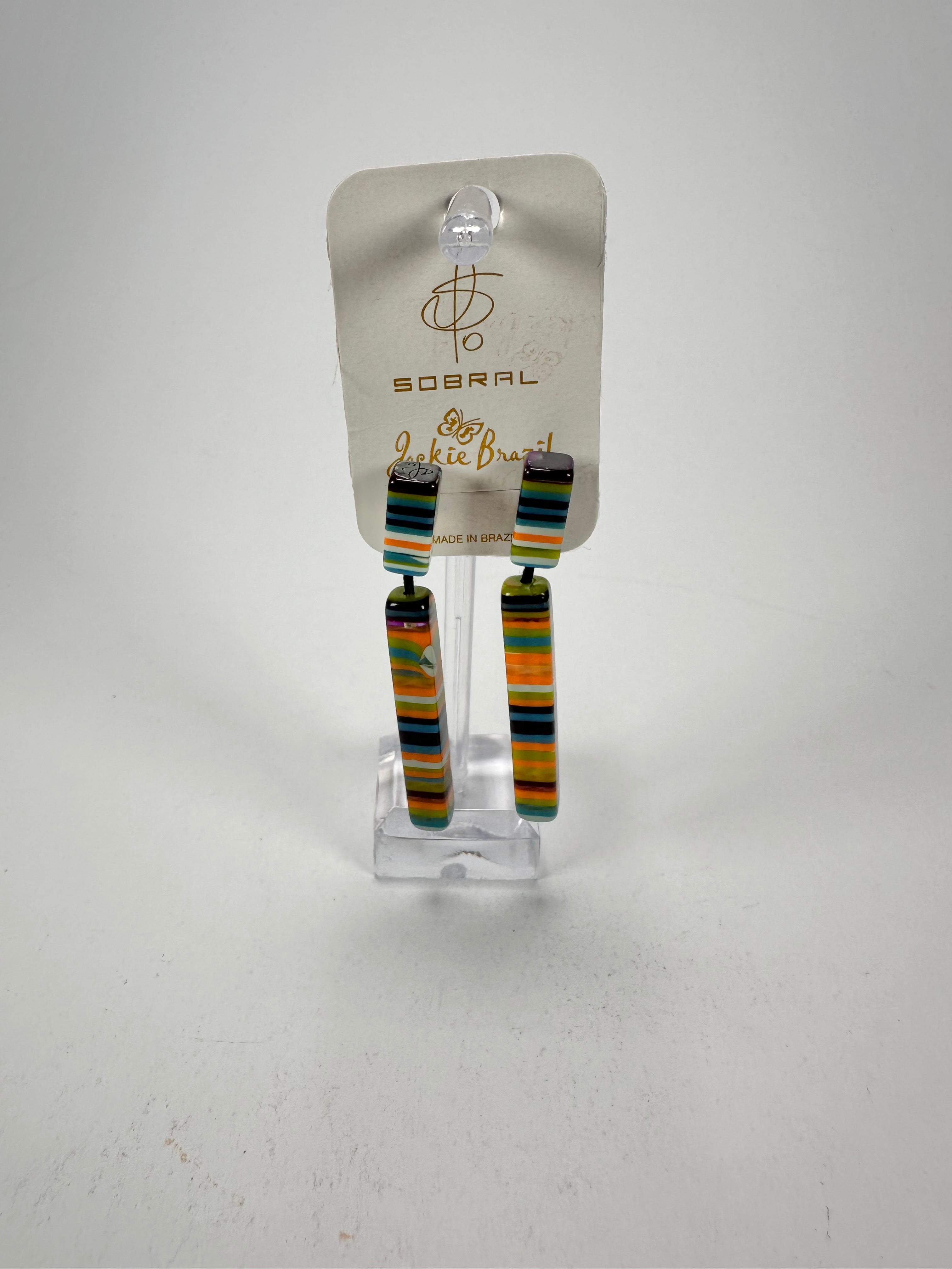 Jackie Brazil "Clarissa" Liqurorice Winter Mix Thin Rectangle Resin Earrings ( E2462 )