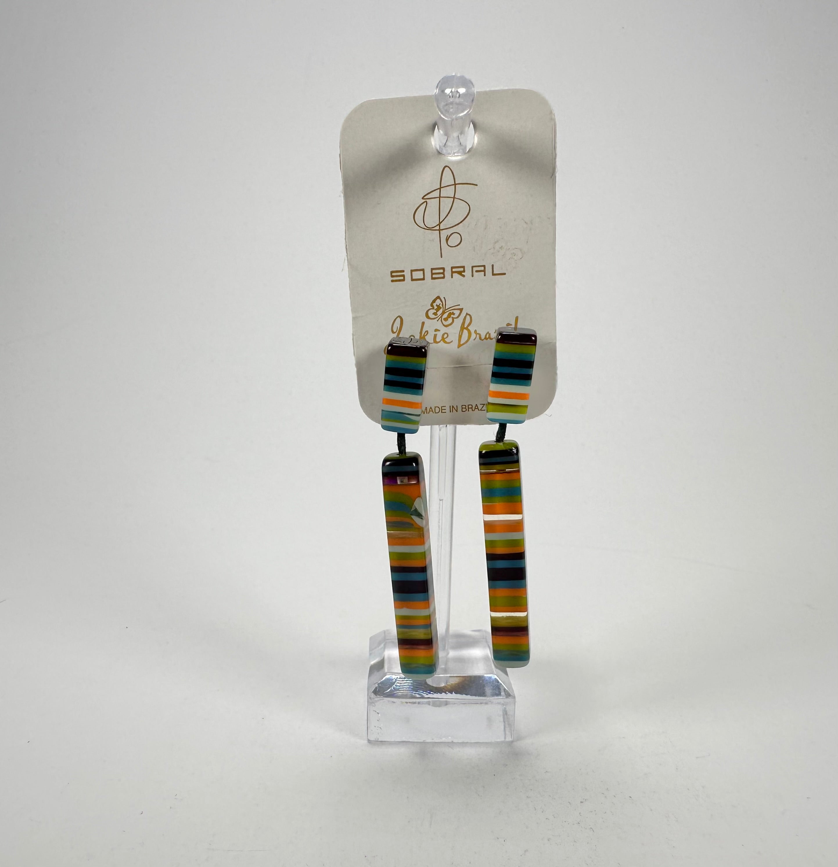 Jackie Brazil "Clarissa" Liqurorice Winter Mix Thin Rectangle Resin Earrings ( E2462 )