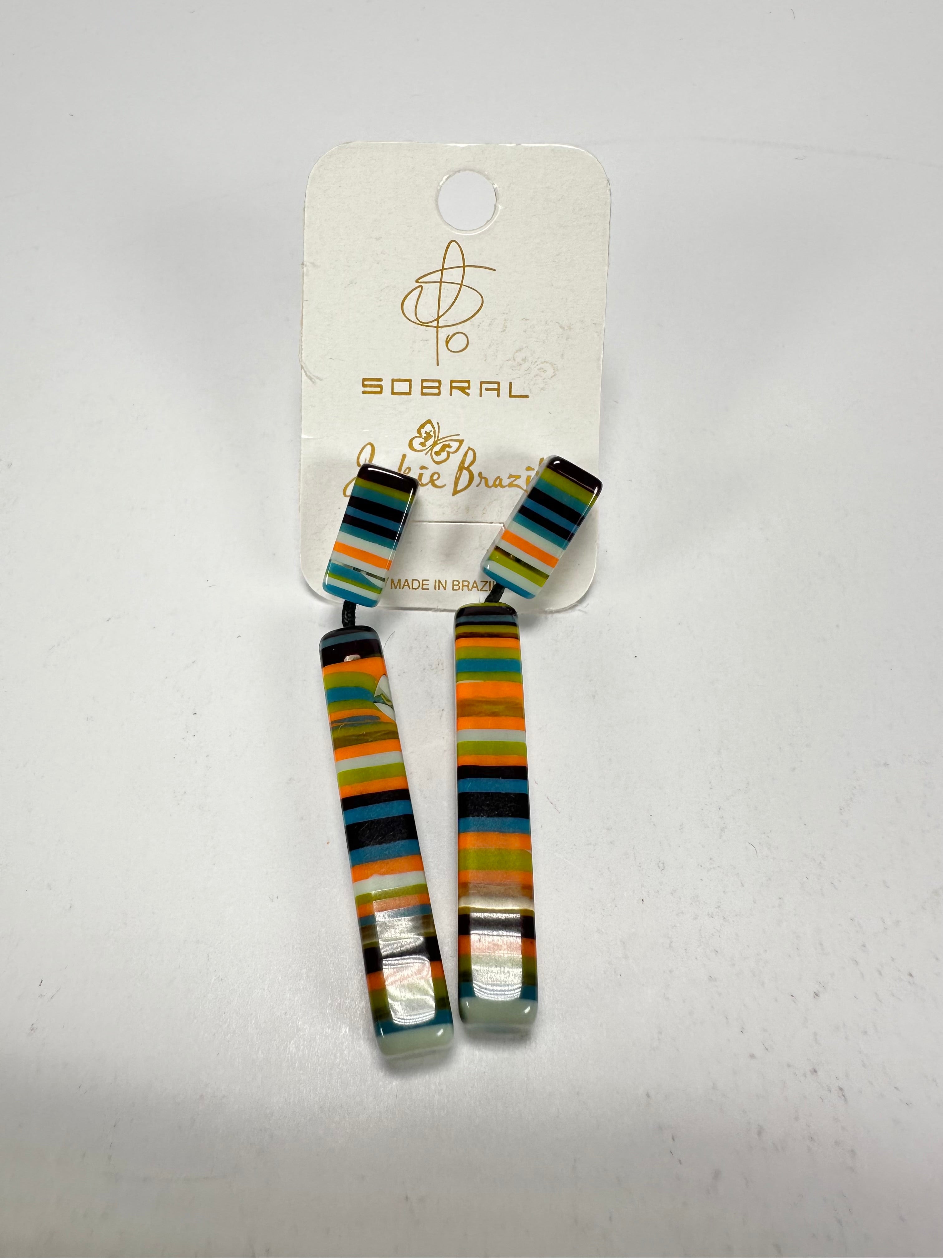 Jackie Brazil "Clarissa" Liqurorice Winter Mix Thin Rectangle Resin Earrings ( E2462 )
