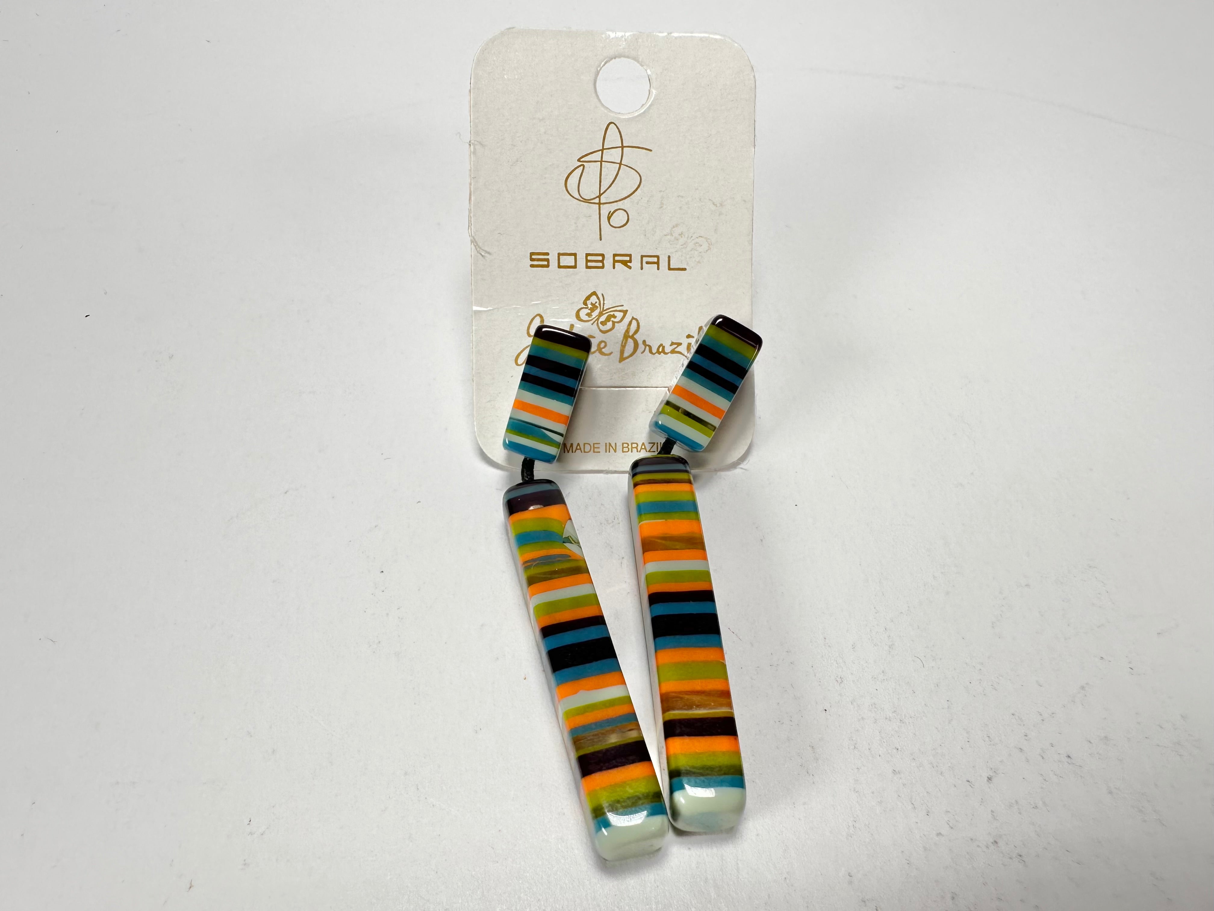 Jackie Brazil "Clarissa" Liqurorice Winter Mix Thin Rectangle Resin Earrings ( E2462 )