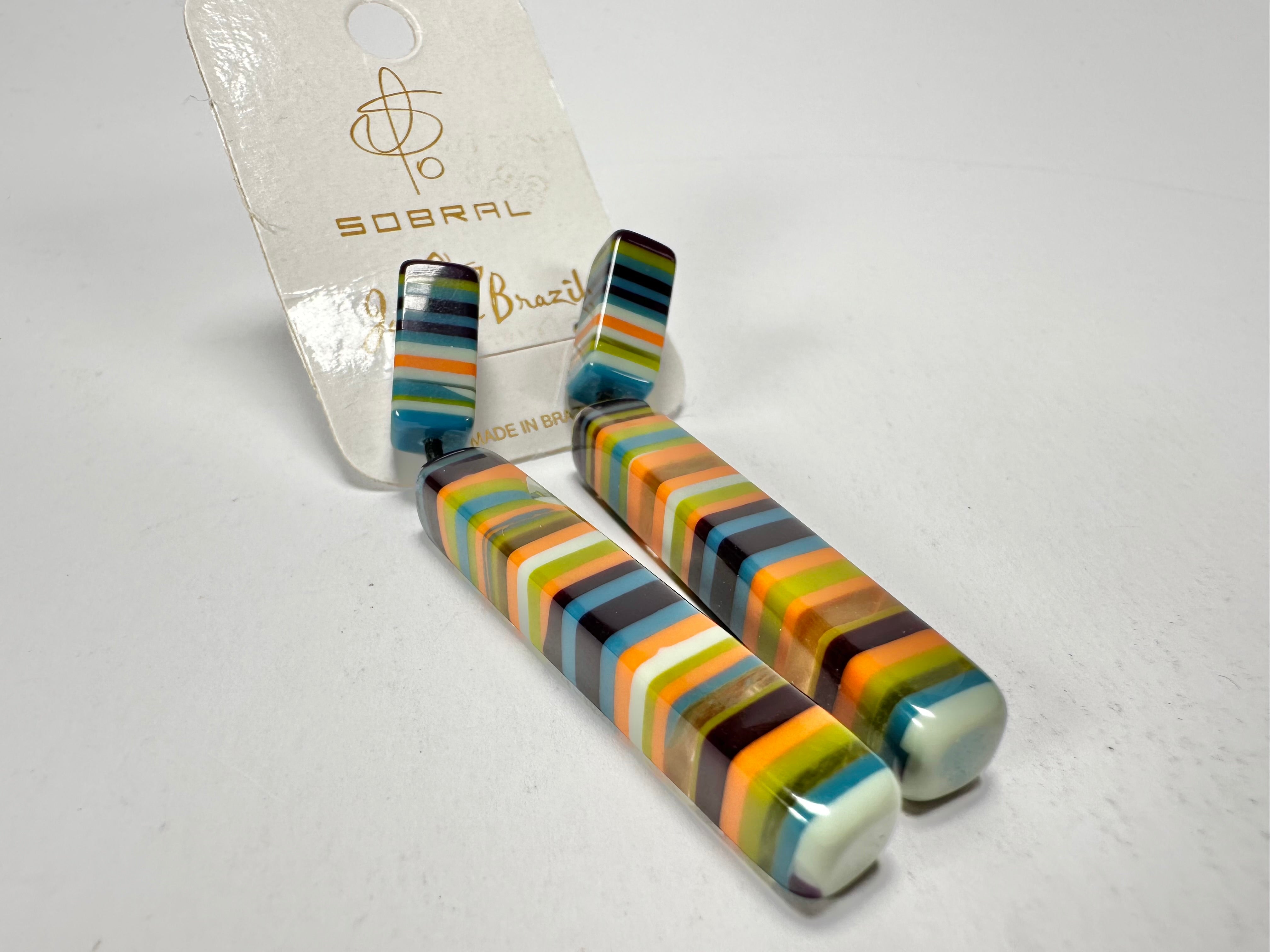 Jackie Brazil "Clarissa" Liqurorice Winter Mix Thin Rectangle Resin Earrings ( E2462 )