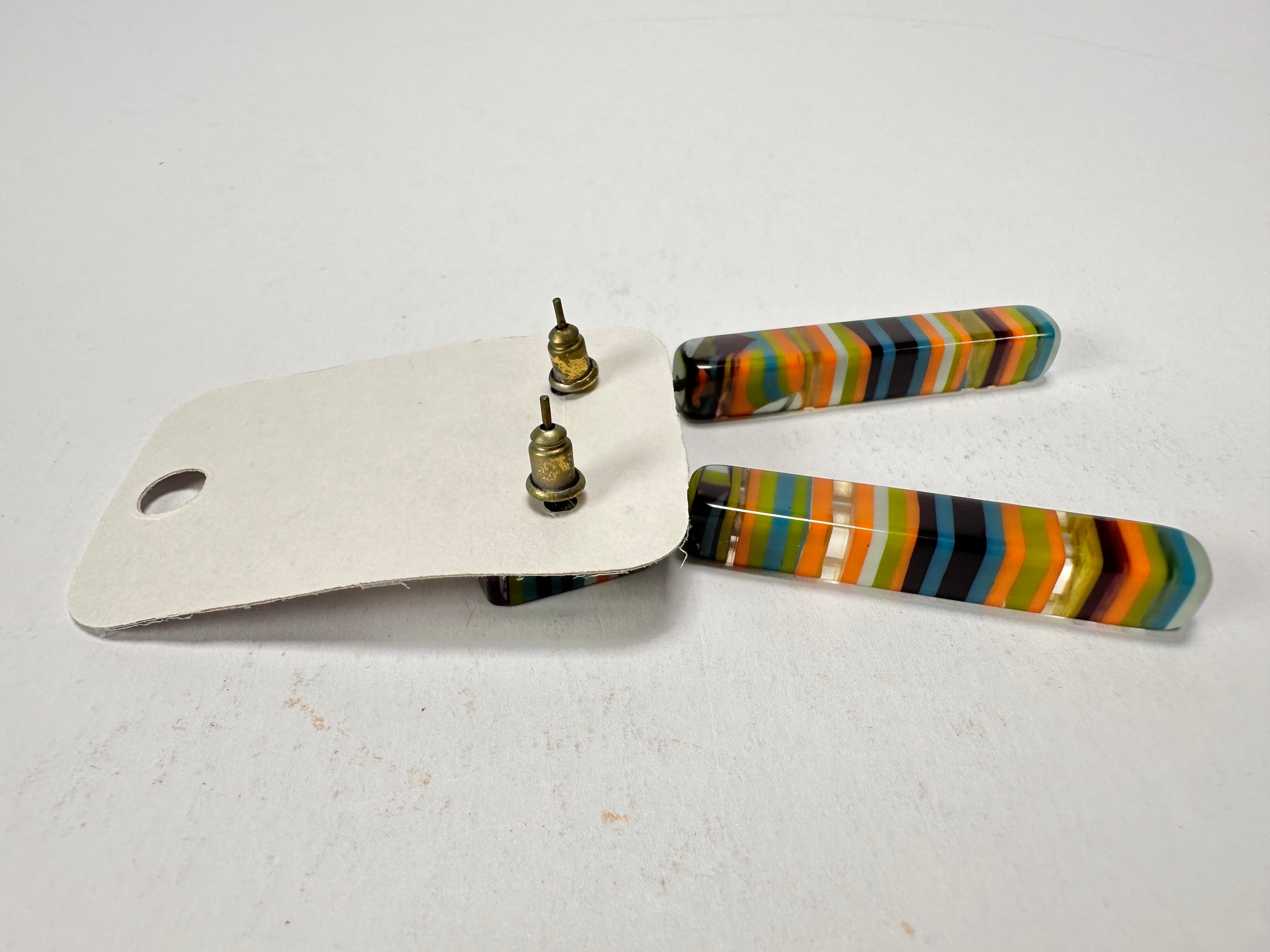 Jackie Brazil "Clarissa" Liqurorice Winter Mix Thin Rectangle Resin Earrings ( E2462 )