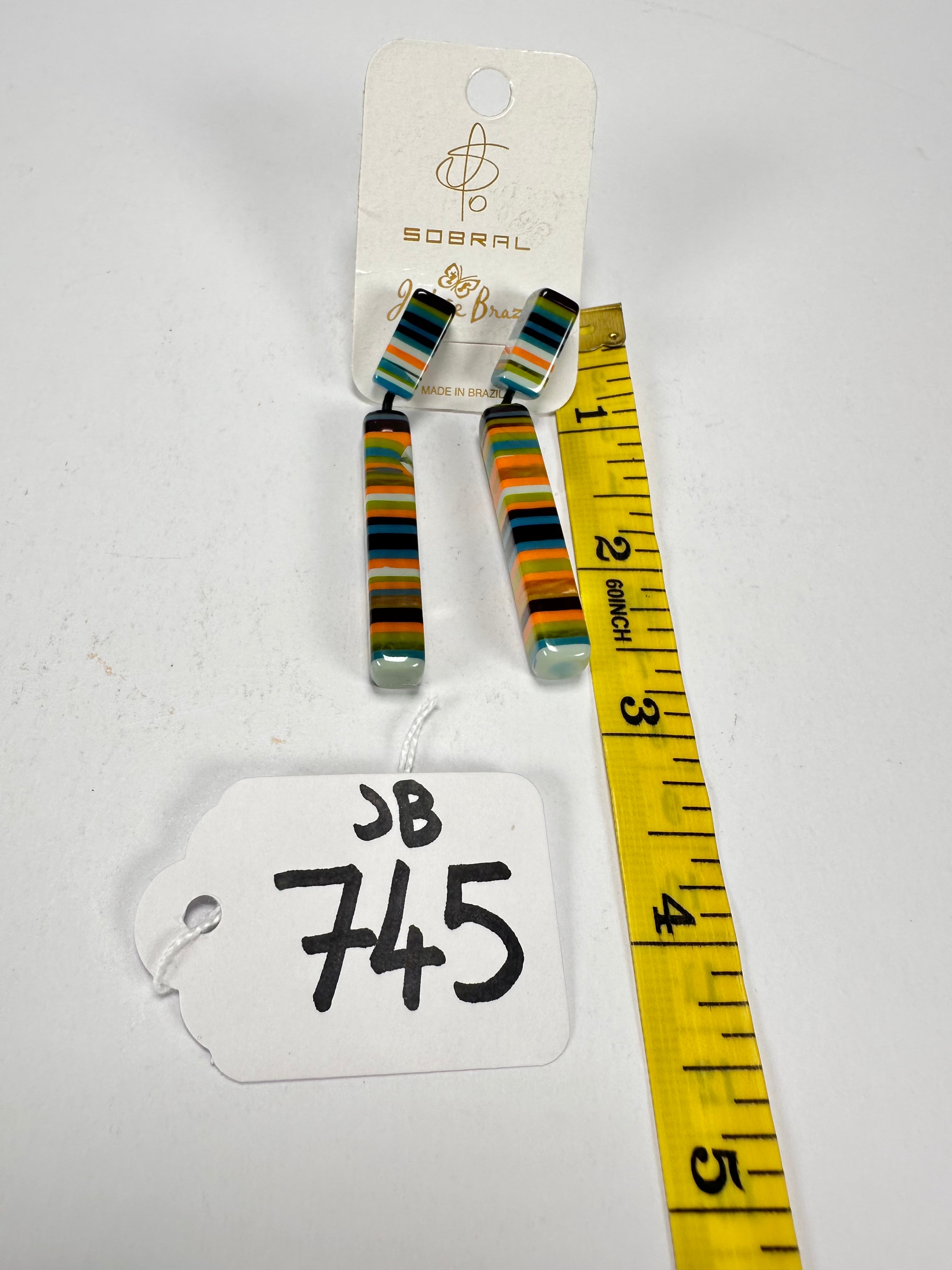 Jackie Brazil "Clarissa" Liqurorice Winter Mix Thin Rectangle Resin Earrings ( E2462 )