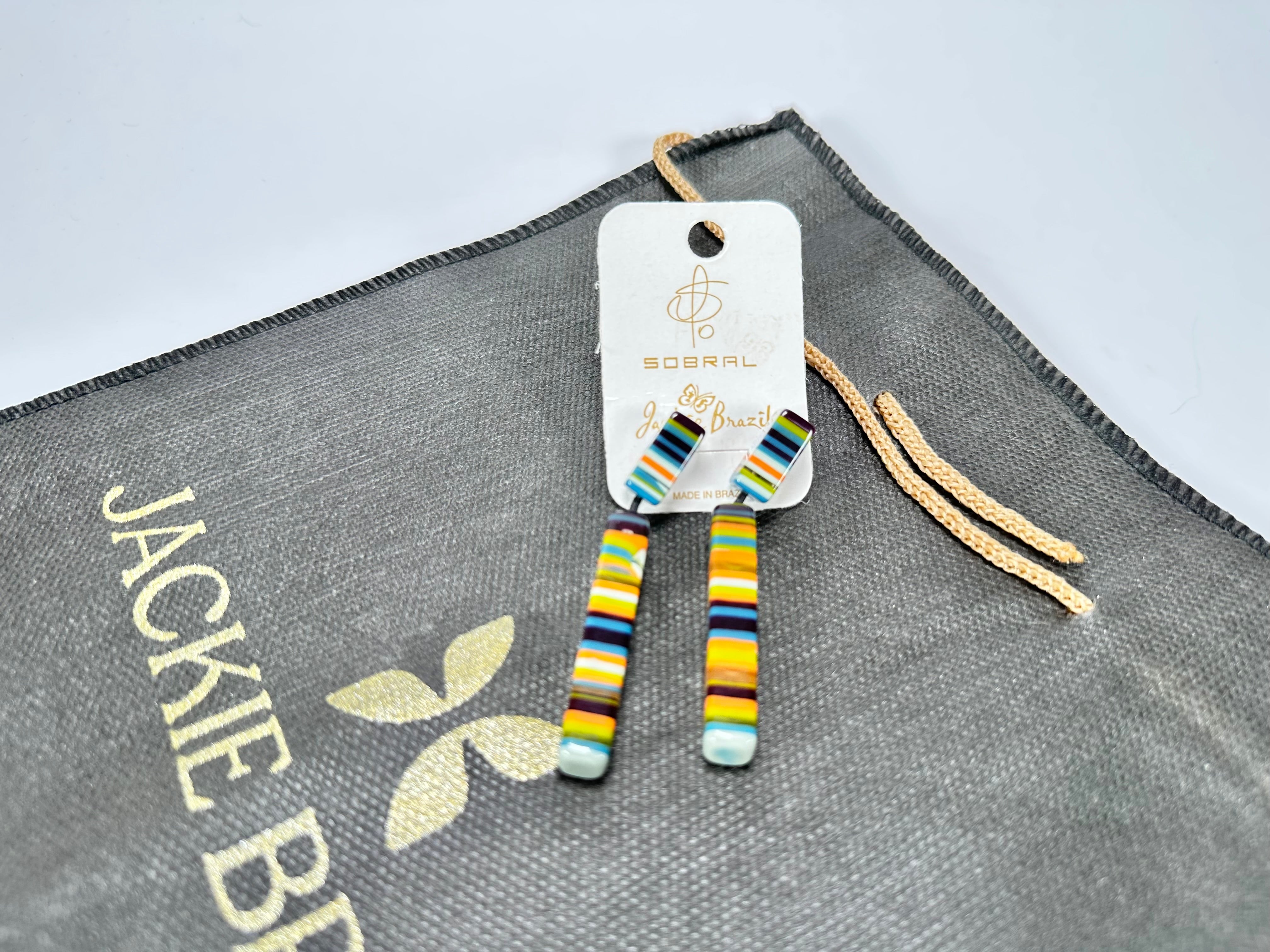 Jackie Brazil "Clarissa" Liqurorice Winter Mix Thin Rectangle Resin Earrings ( E2462 )