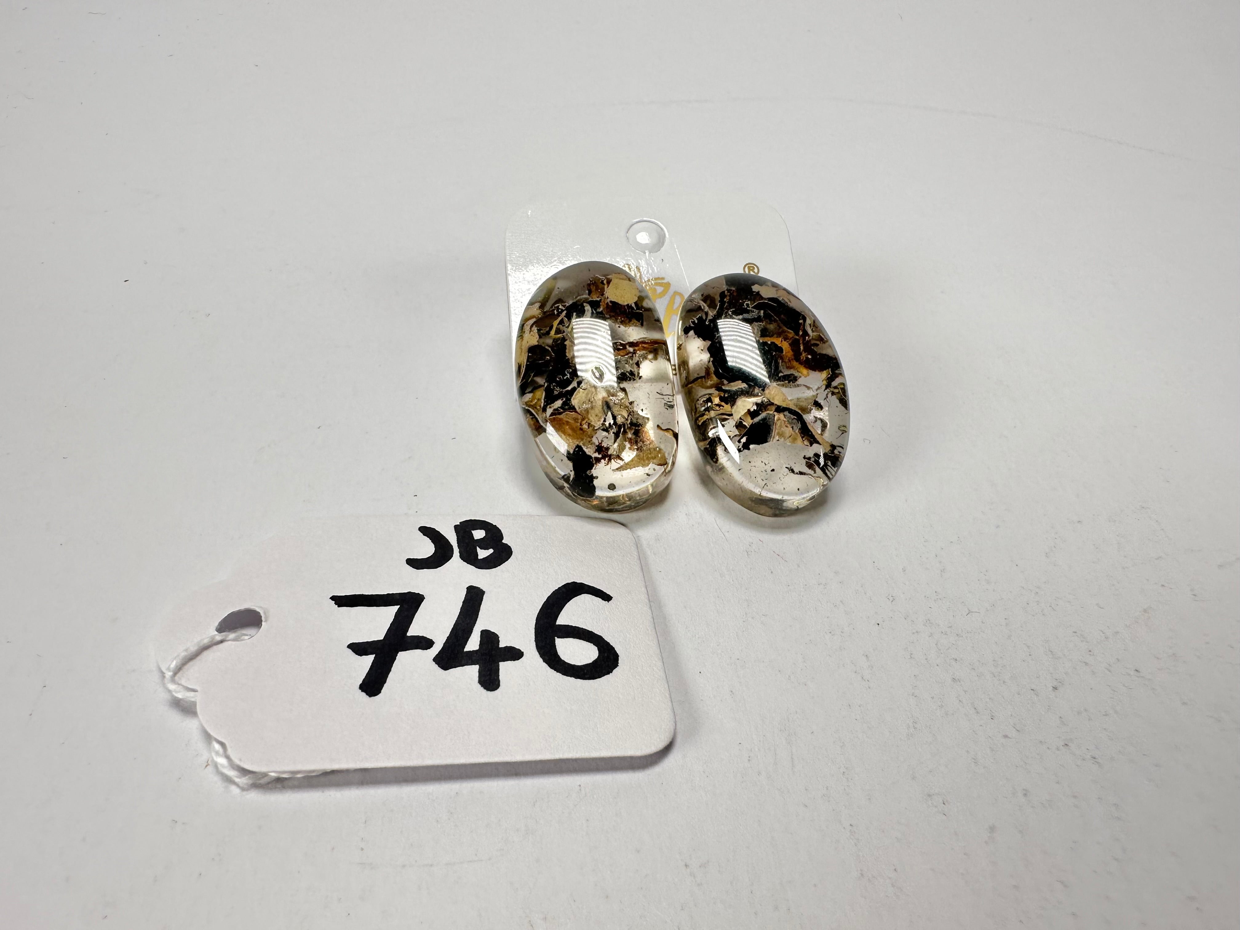 Jackie Brazil "Oval" Seaweed Single Stone Pendant Stud Resin Earrings ( E3608 )