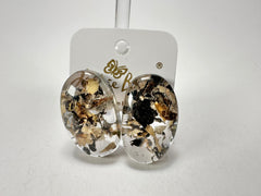 Jackie Brazil "Oval" Seaweed Single Stone Pendant Stud Resin Earrings ( E3608 )
