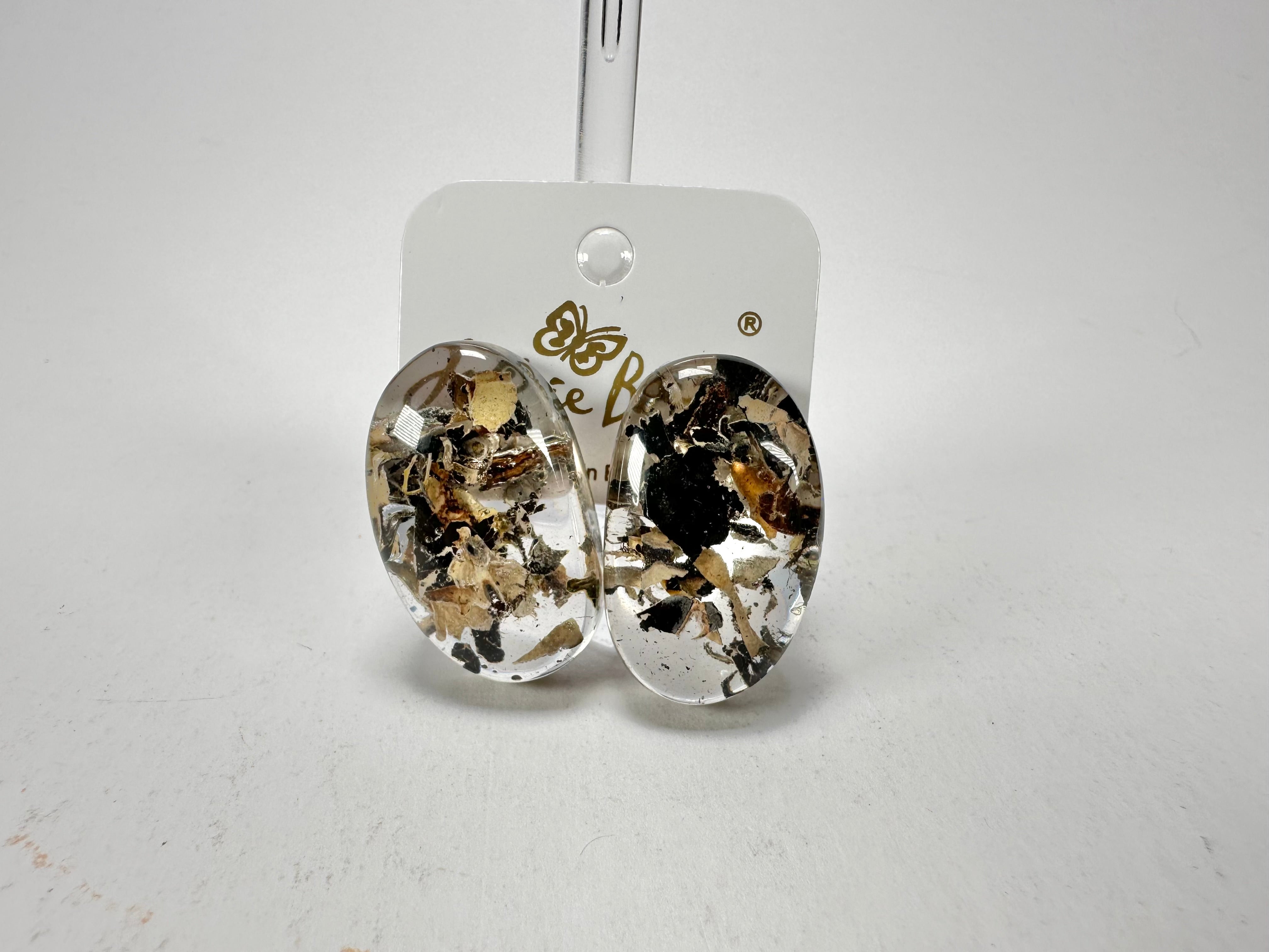 Jackie Brazil "Oval" Seaweed Single Stone Pendant Stud Resin Earrings ( E3608 )