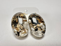 Jackie Brazil "Oval" Seaweed Single Stone Pendant Stud Resin Earrings ( E3608 )