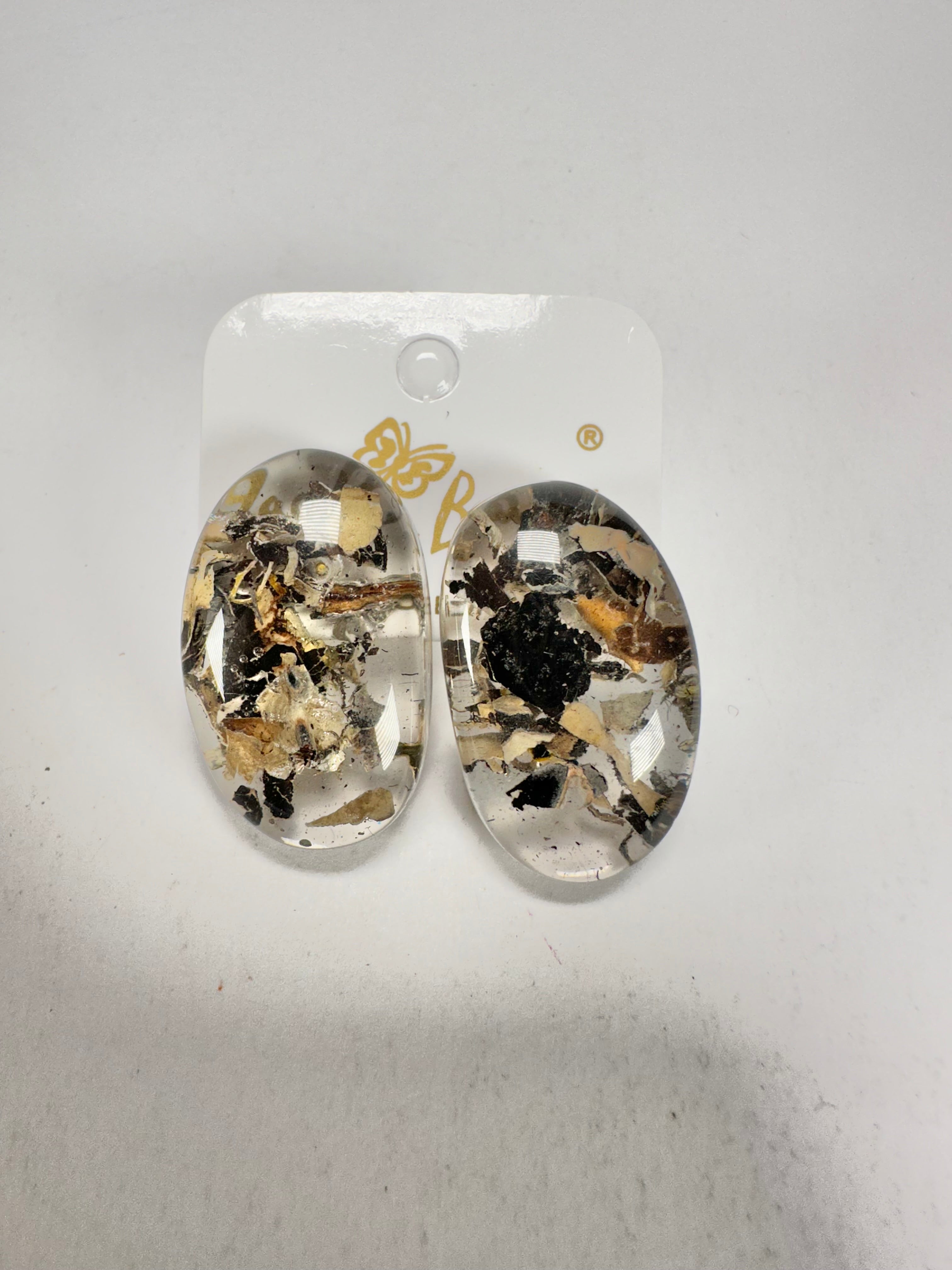 Jackie Brazil "Oval" Seaweed Single Stone Pendant Stud Resin Earrings ( E3608 )