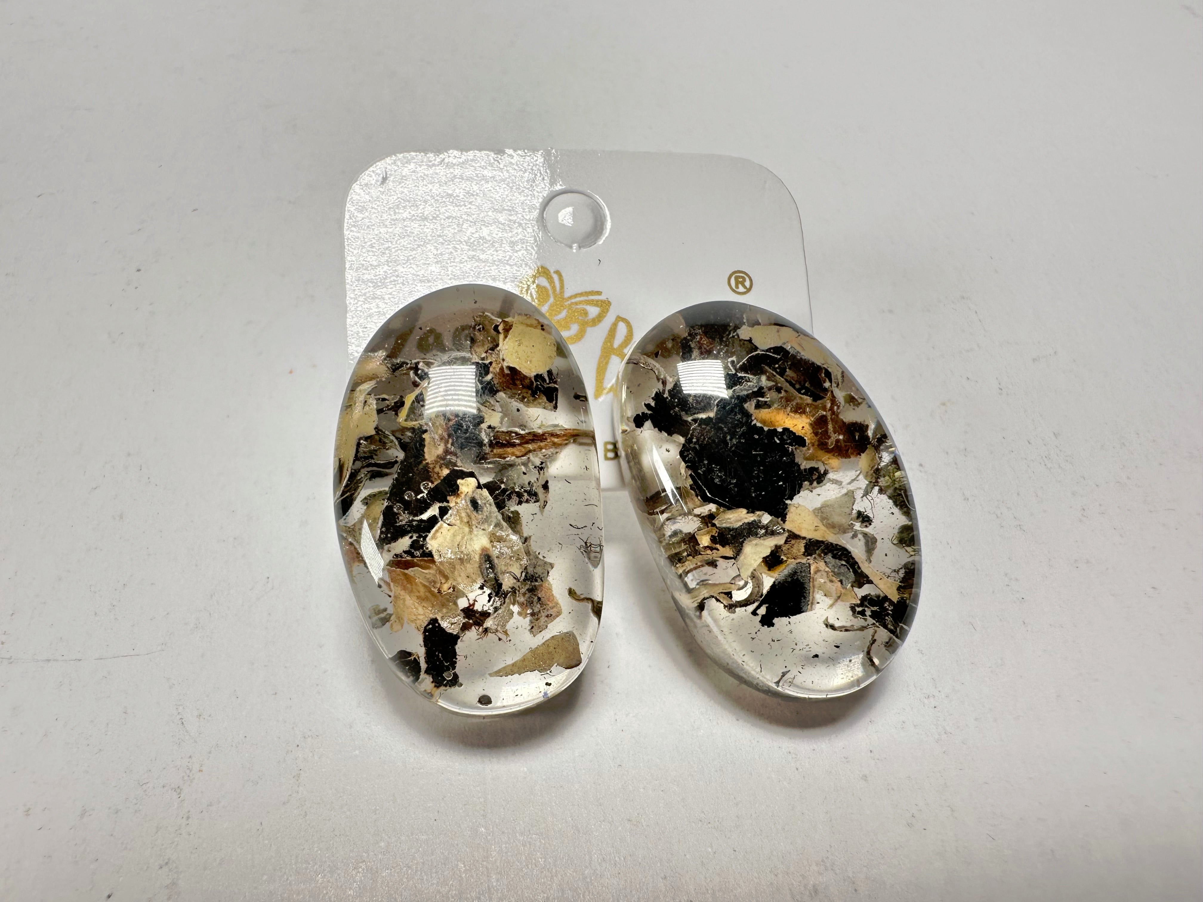 Jackie Brazil "Oval" Seaweed Single Stone Pendant Stud Resin Earrings ( E3608 )