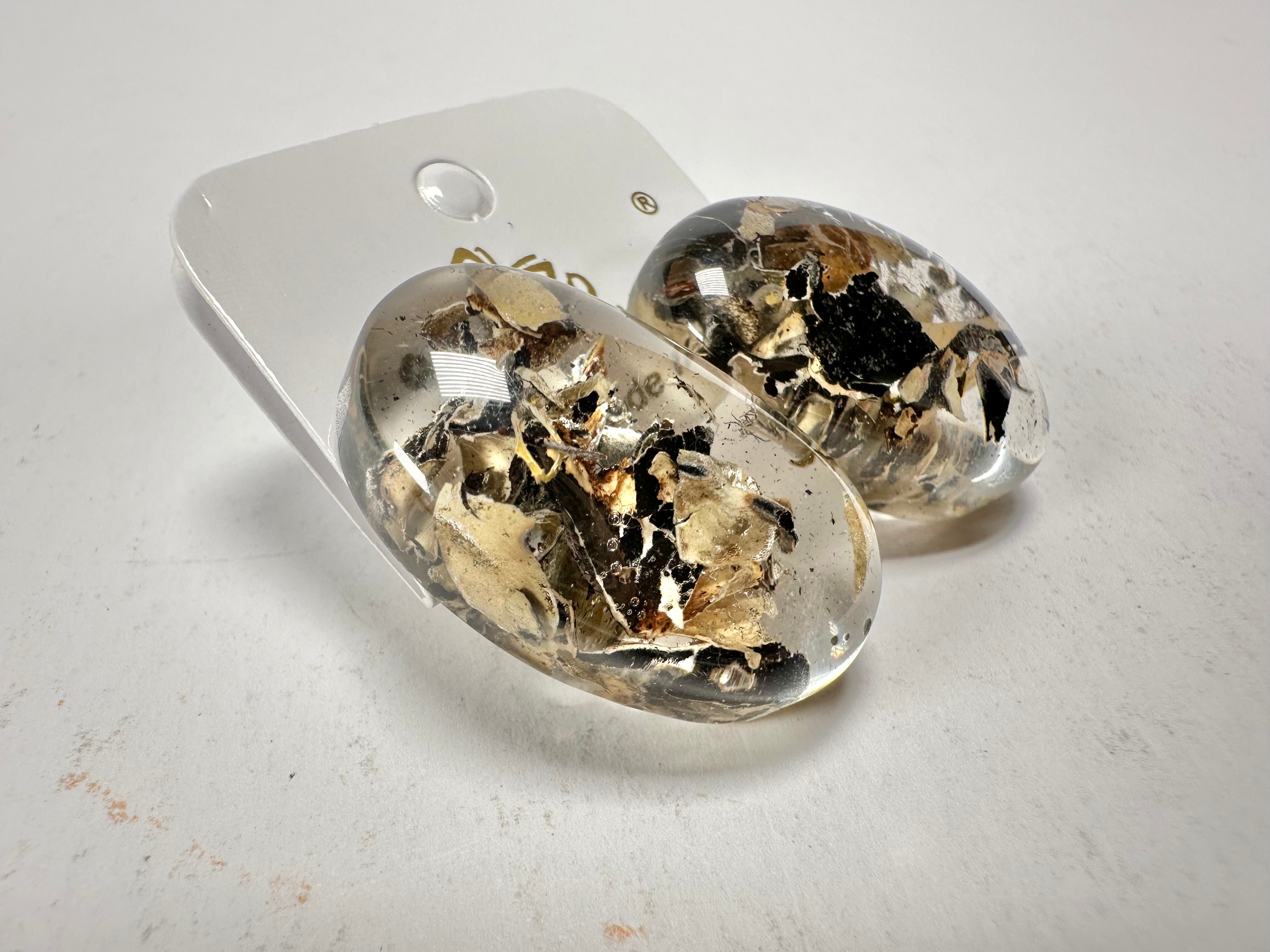 Jackie Brazil "Oval" Seaweed Single Stone Pendant Stud Resin Earrings ( E3608 )