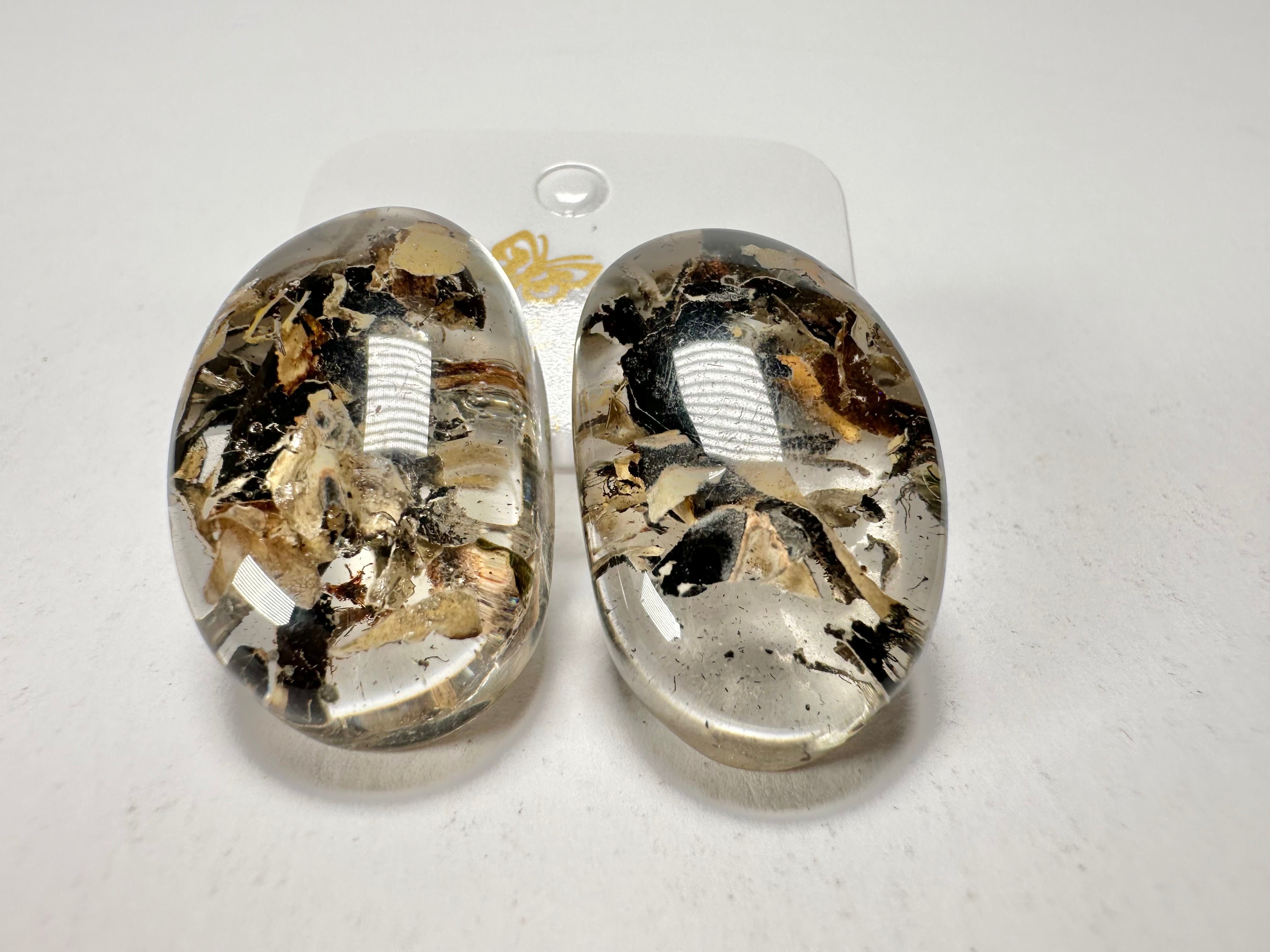 Jackie Brazil "Oval" Seaweed Single Stone Pendant Stud Resin Earrings ( E3608 )