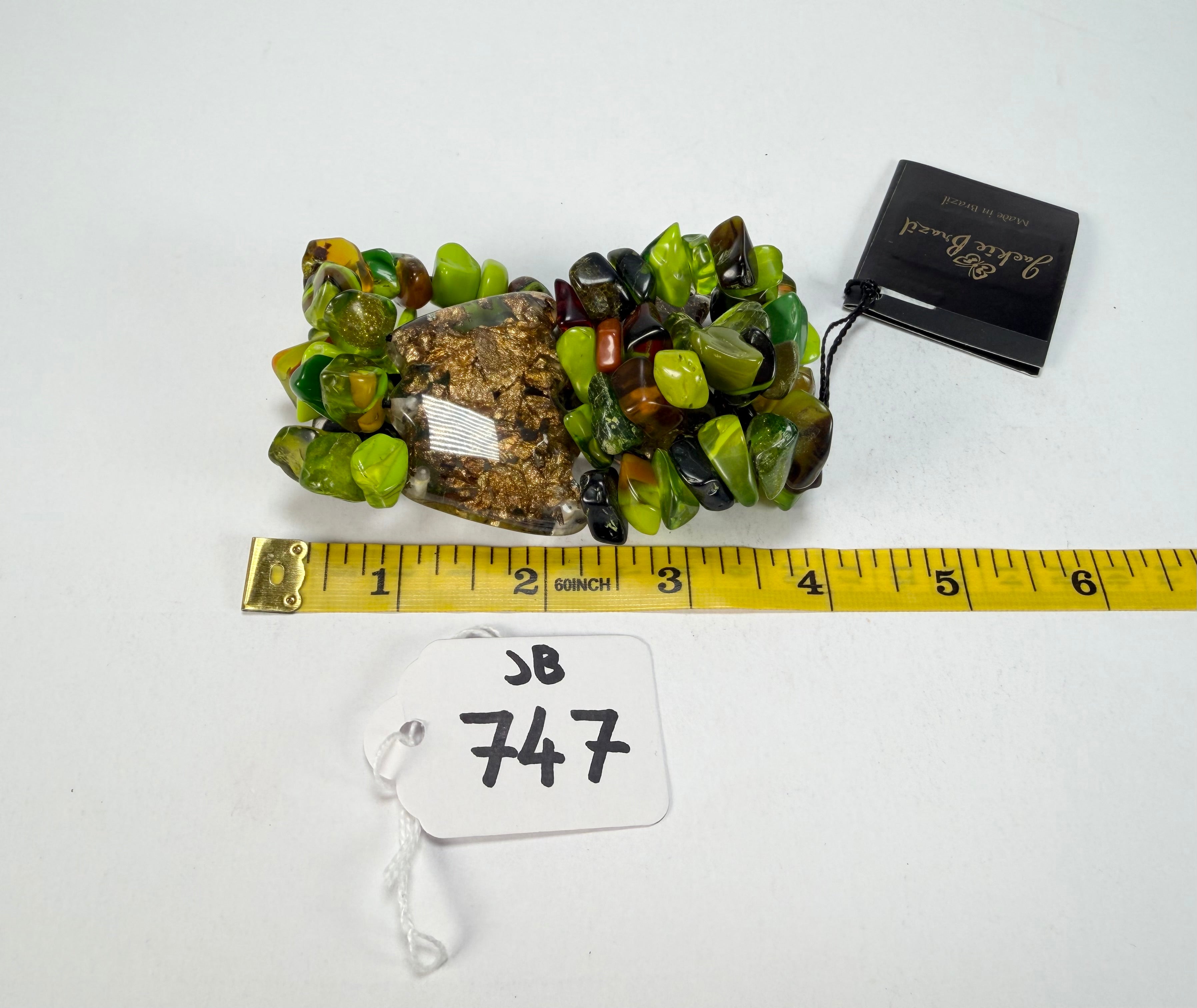 Jackie Brazil "Orient Express" 3 & 4 Beaded Strands with Leaf Pendant Green Mix Resin Bracelet ( B3544 )