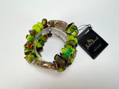 Jackie Brazil "Orient Express" 3 & 4 Beaded Strands with Leaf Pendant Green Mix Resin Bracelet ( B3544 )